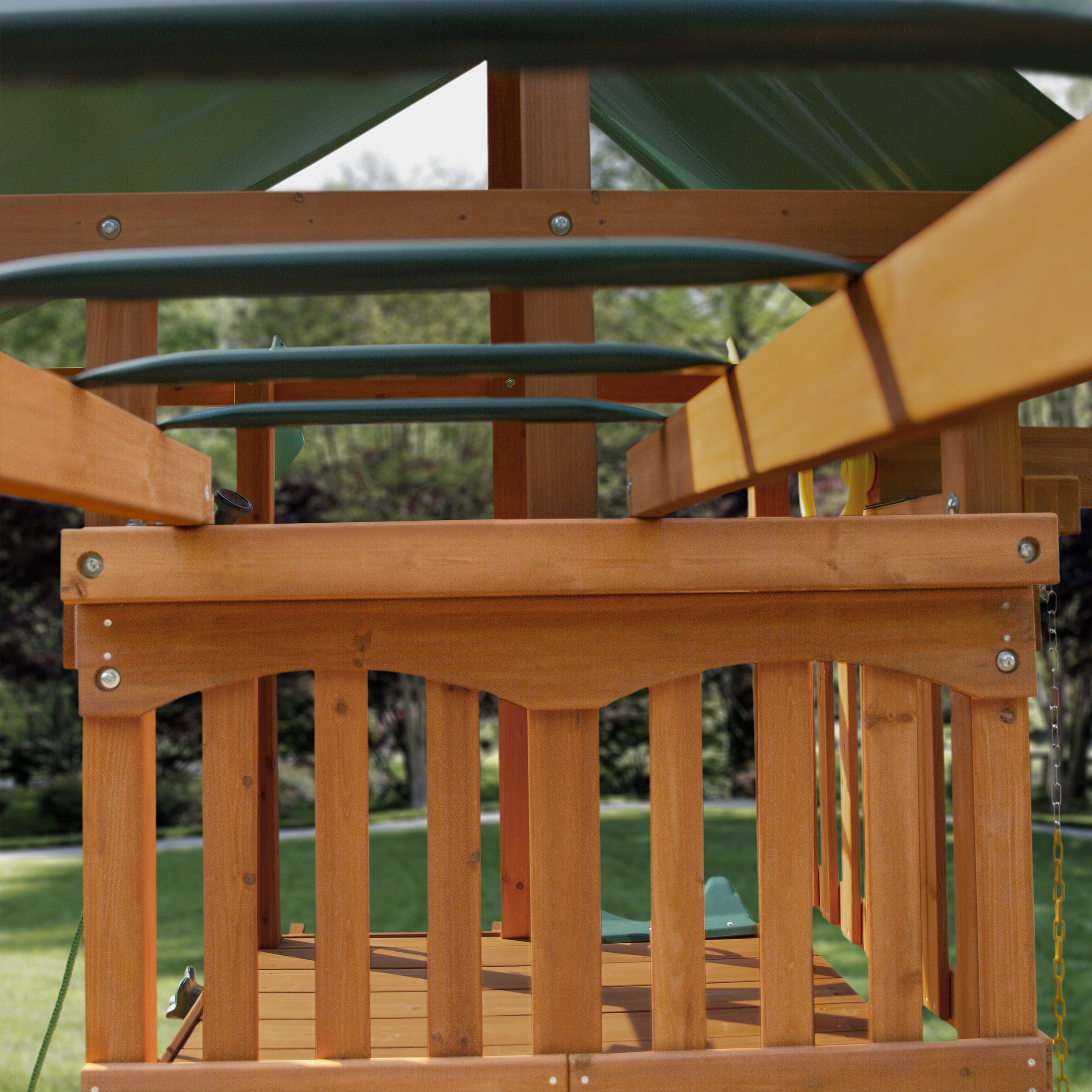 Gorilla Playsets Avalon Swing Set with Vinyl Canopy, Monkey Bars, Climbing Wall and Wave Slide (Amber, 800 lb Capacity) 1pj45