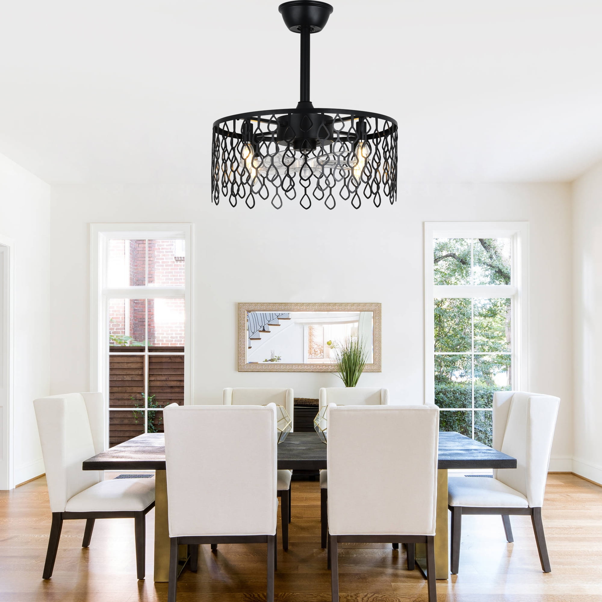 Cusp Barn Industrial Bladeless Caged Ceiling Fan with Light and Remote Control (Black, 19 in) qt5eq