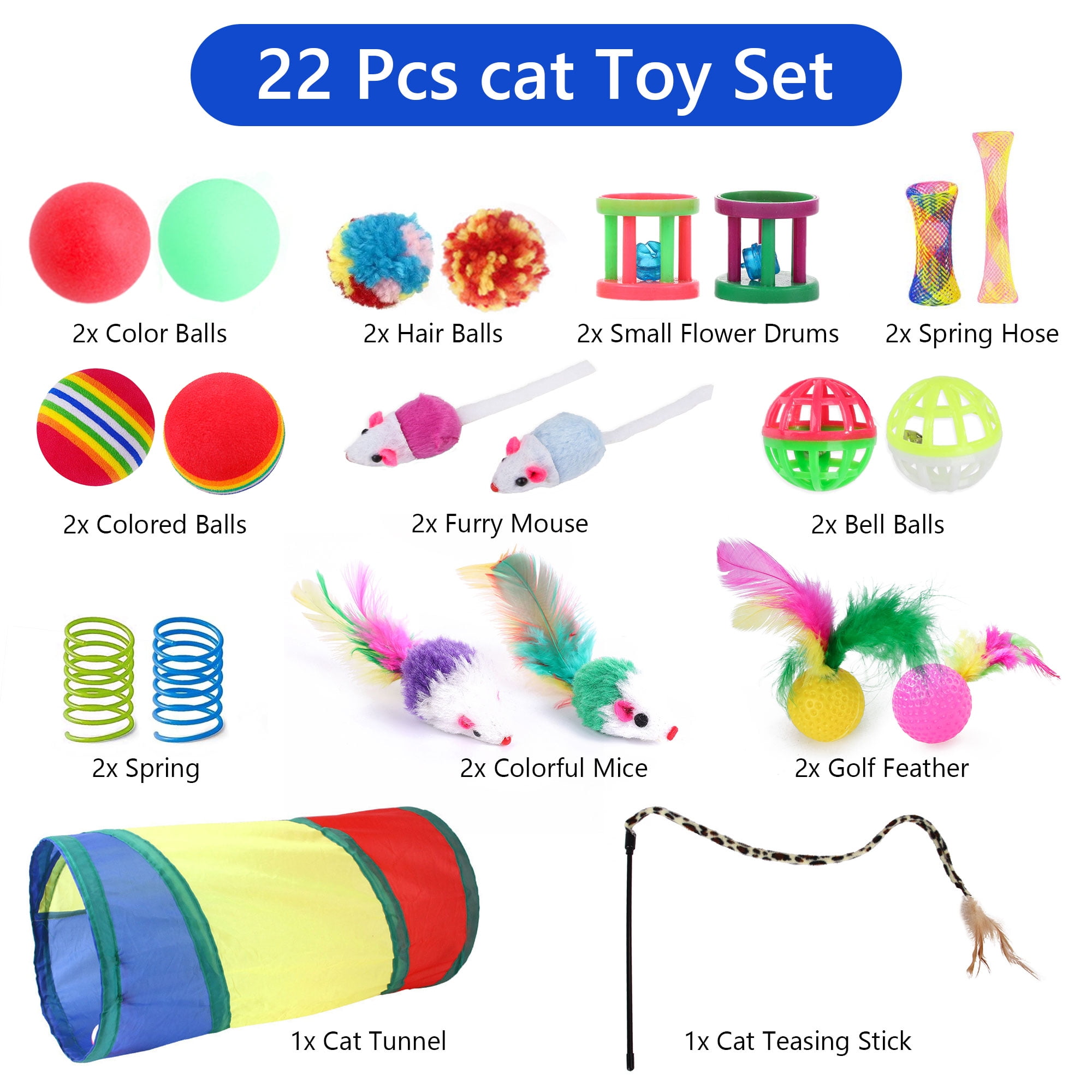Semfri Interactive Cat Toy Set with Collapsible Tunnel and Feather Teaser Wands (22 Piece Set) pjt9f - Image 4