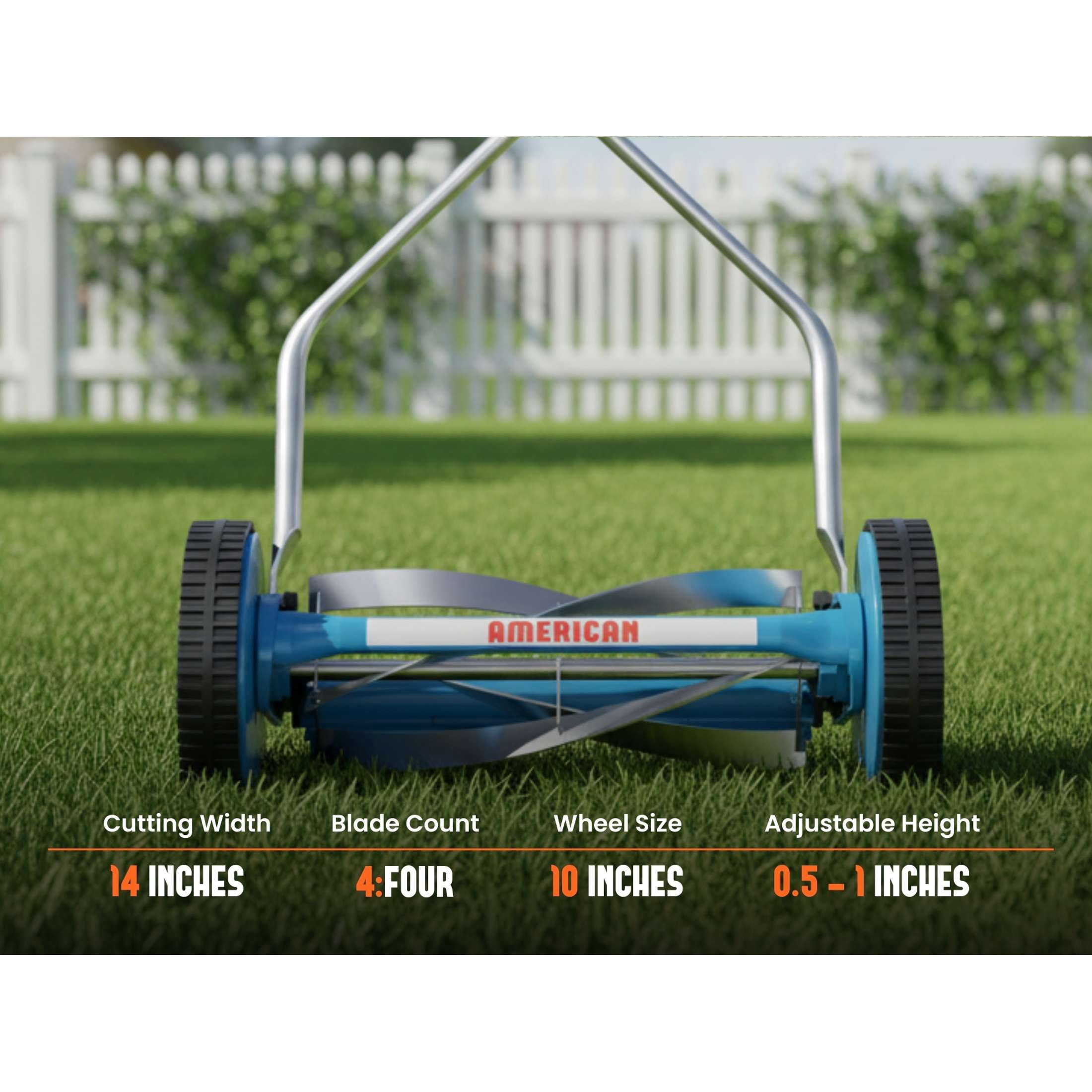 American Lawn Mower 14-Inch 4-Blade Push Reel Lawn Mower (Blue, 14 in) c3aox