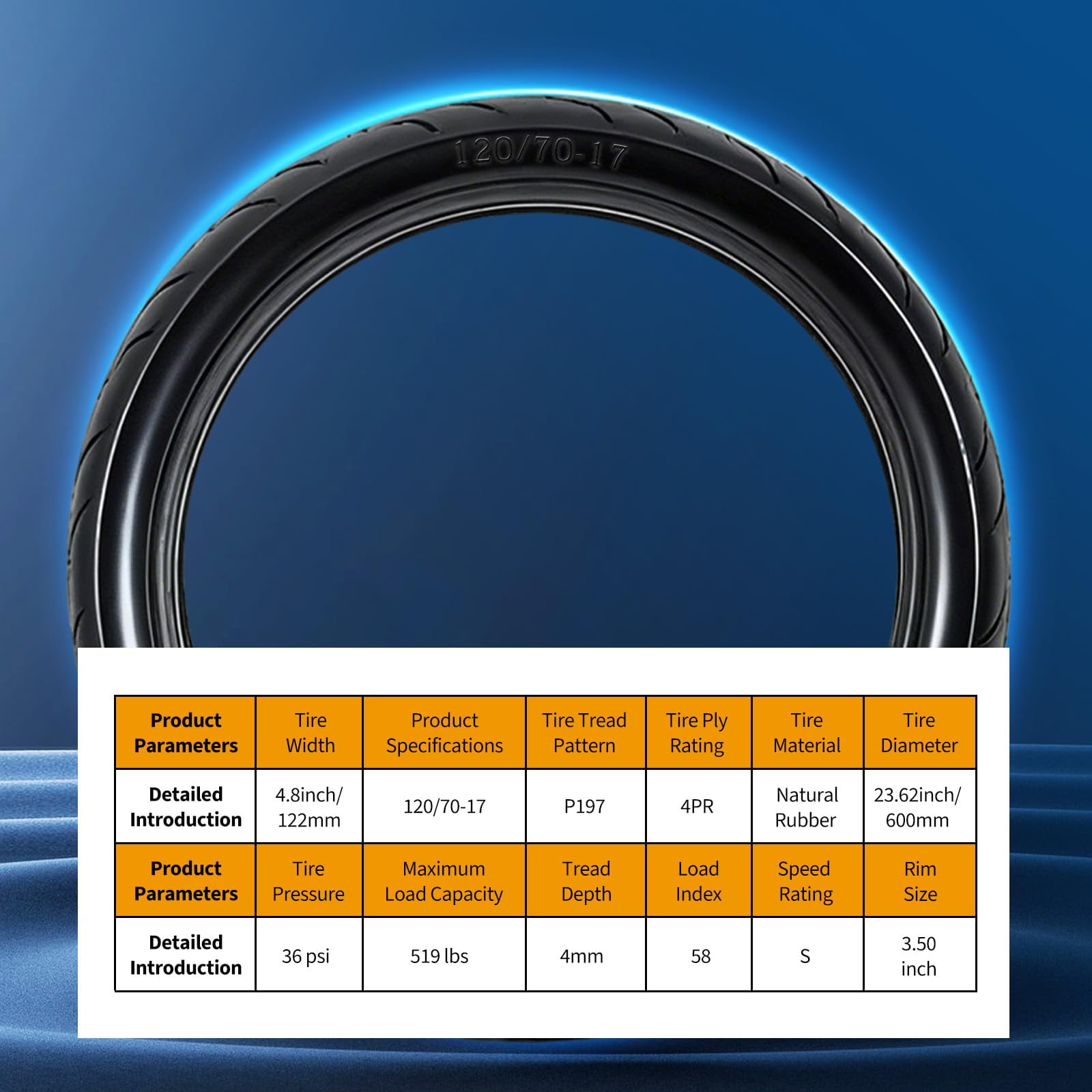 MERXENG 120/70-17 Motorcycle Front Tire, High-Performance Street Sport Tire (Black, 17 in) doyb1