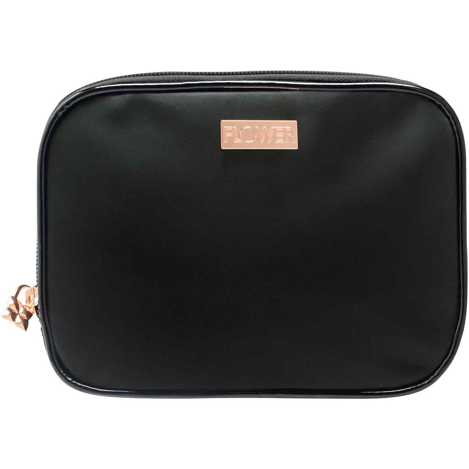 FLOWER Beauty Multi-Compartment Fold Out Cosmetic Case (Black, 7 in x 2.75 in x 5 in) 8b5zj
