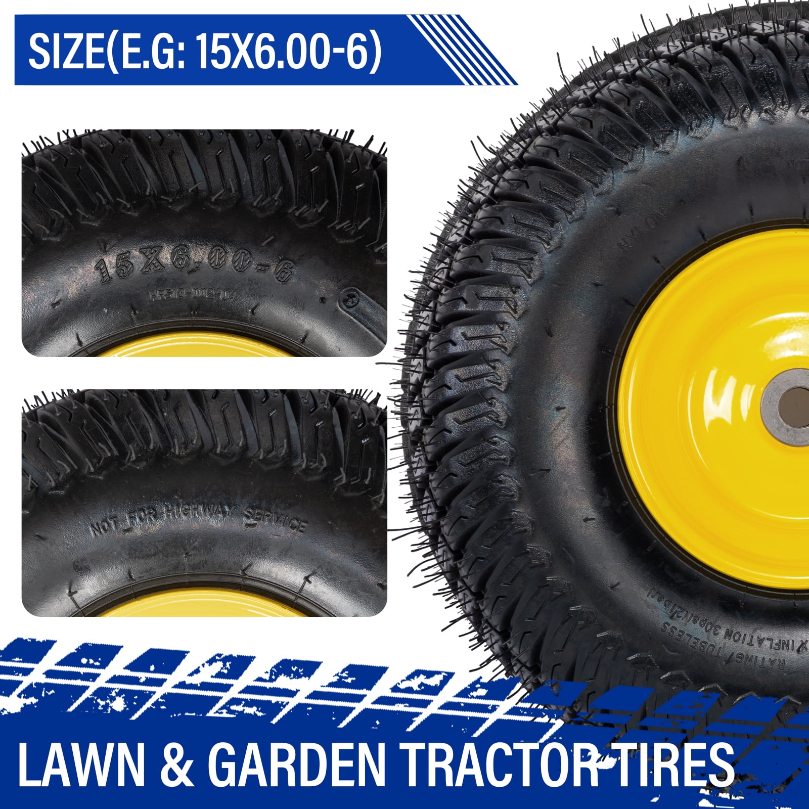 Ktaxon 15x6.00-6 Riding Lawn Mower Front Tire and Wheel Assembly (Black, 2 Pack) gmxmf