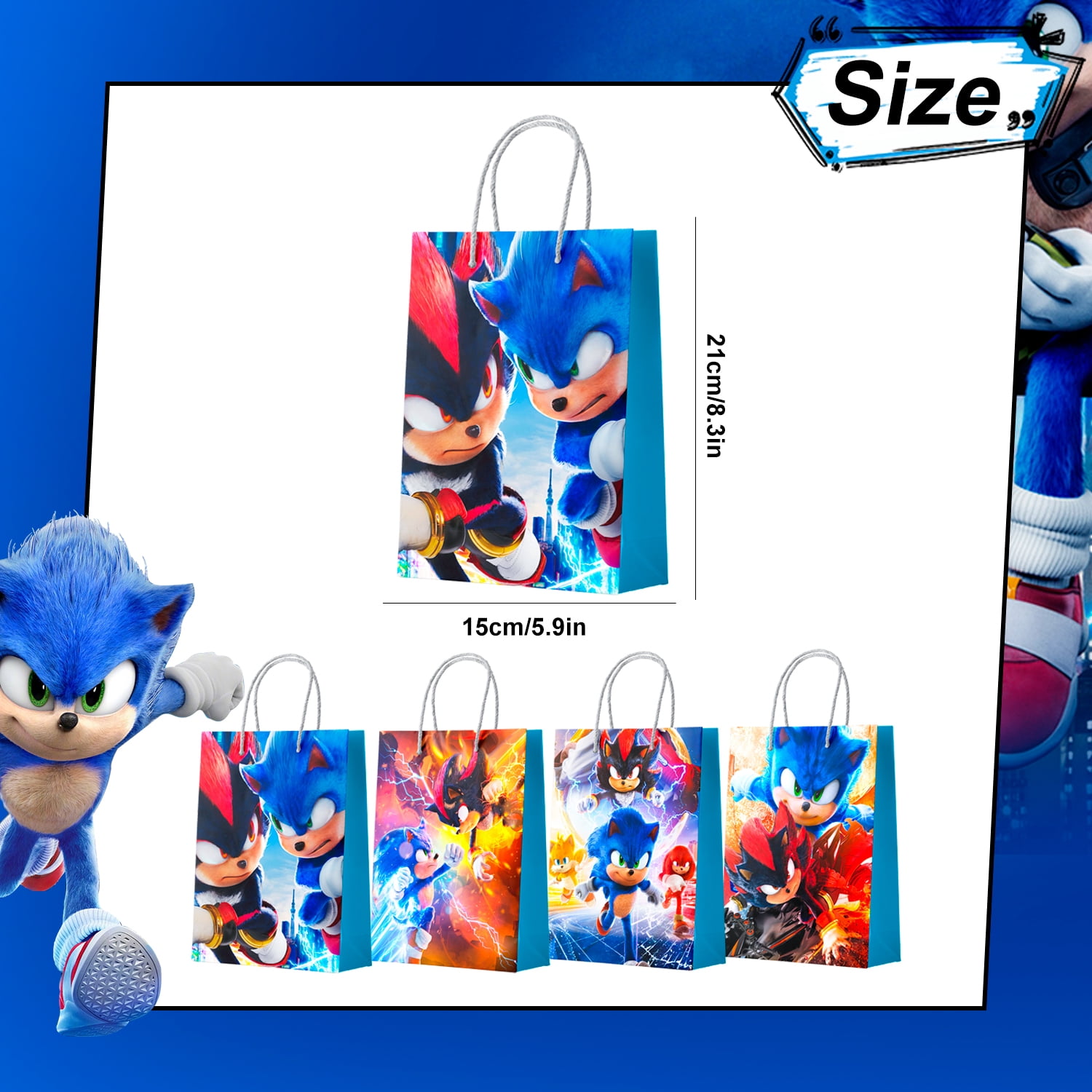 Jowpytelovly Sonic Party Favor Bags, Themed Gift Bags for Kids Birthday Decorations (16 Pack) snhfc