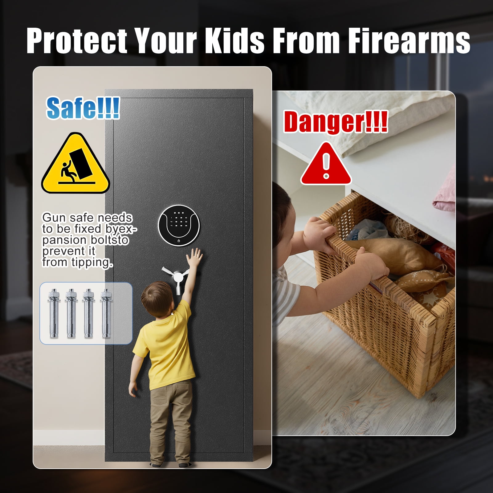 Omethey Large Digital Gun Safe, Quick Access Security Cabinet for Home Defense (Black, 54.33 in x 21.65 in x 13.8 in) snlw2