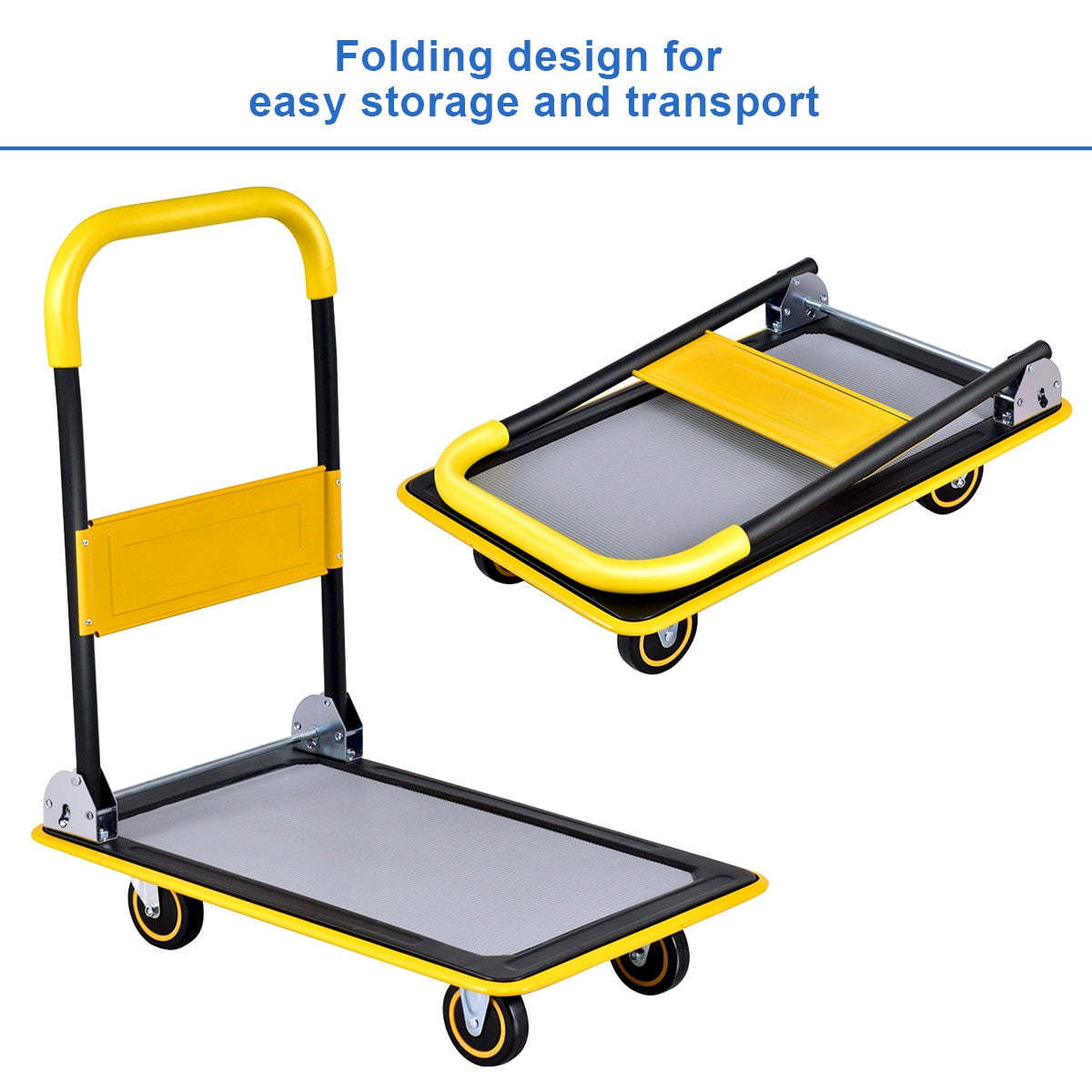 Costway Folding Platform Cart Push Hand Truck (Black, 330 lb Capacity) llzqa