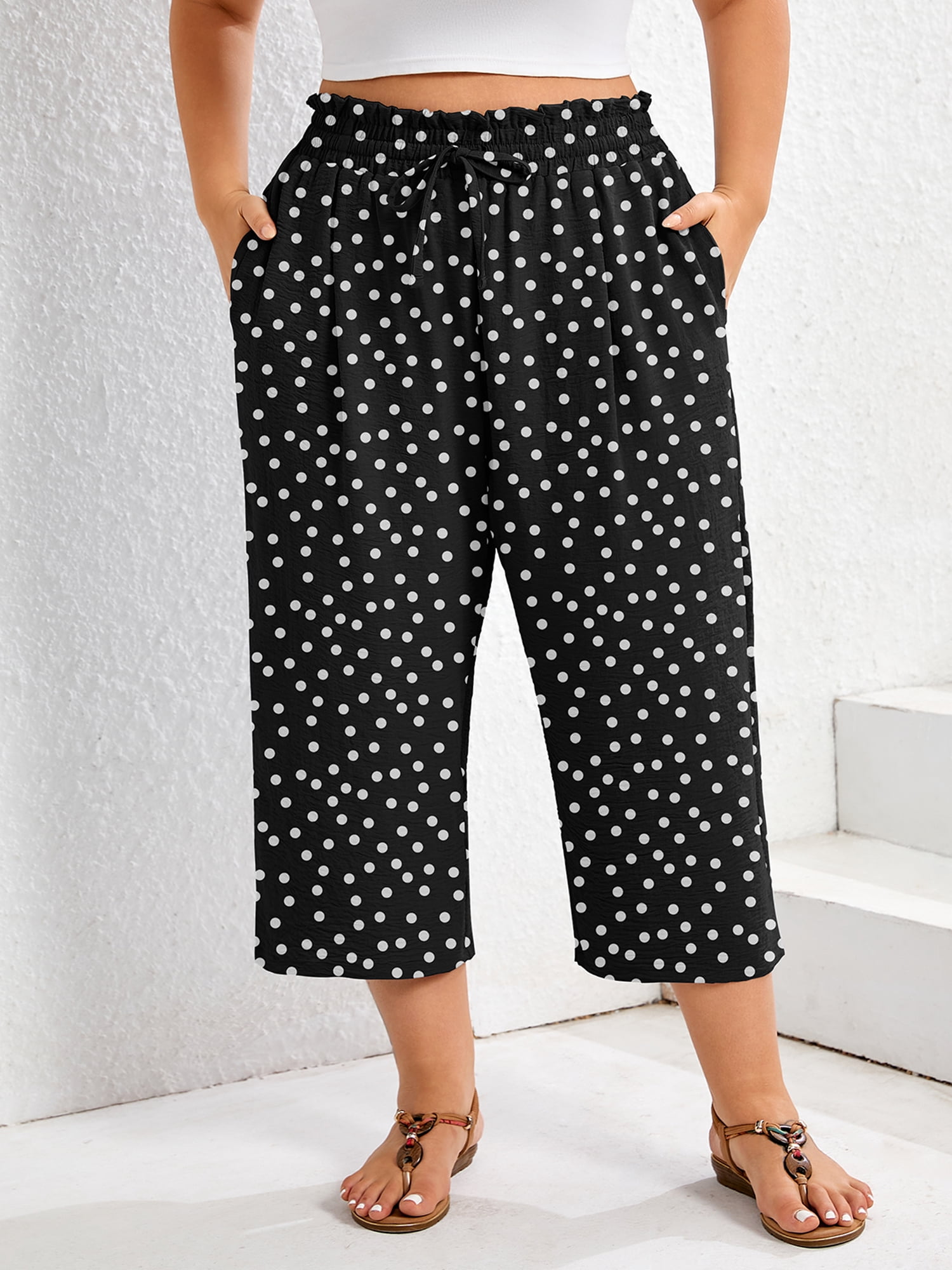 Showmall Women's Plus Size High Waisted Cropped Pants with Pockets (Black, 4X) zix8b