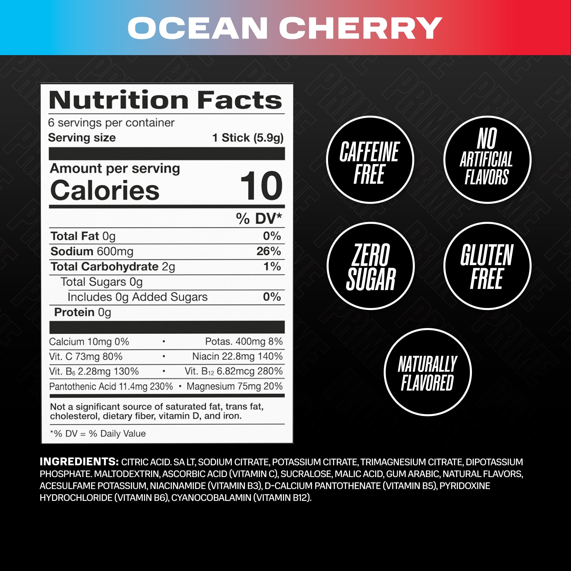 PRIME Rapid Rehydration Electrolyte Powder Sticks, Ocean Cherry (6 Count) dnv4o