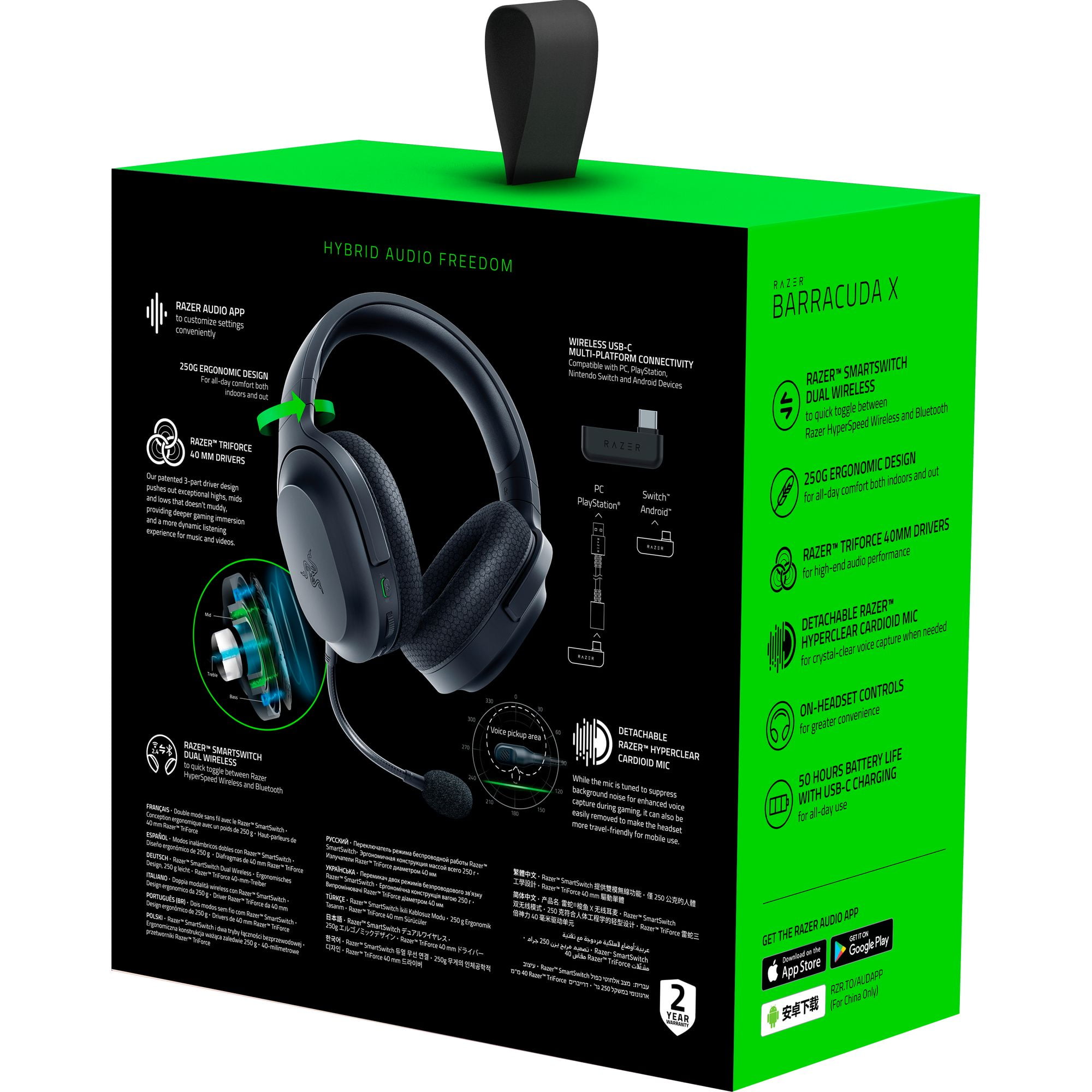 Razer Barracuda X Wireless Gaming Headset with SmartSwitch Dual Wireless and Detachable Mic (Black, 8.8 oz) 4d6bo