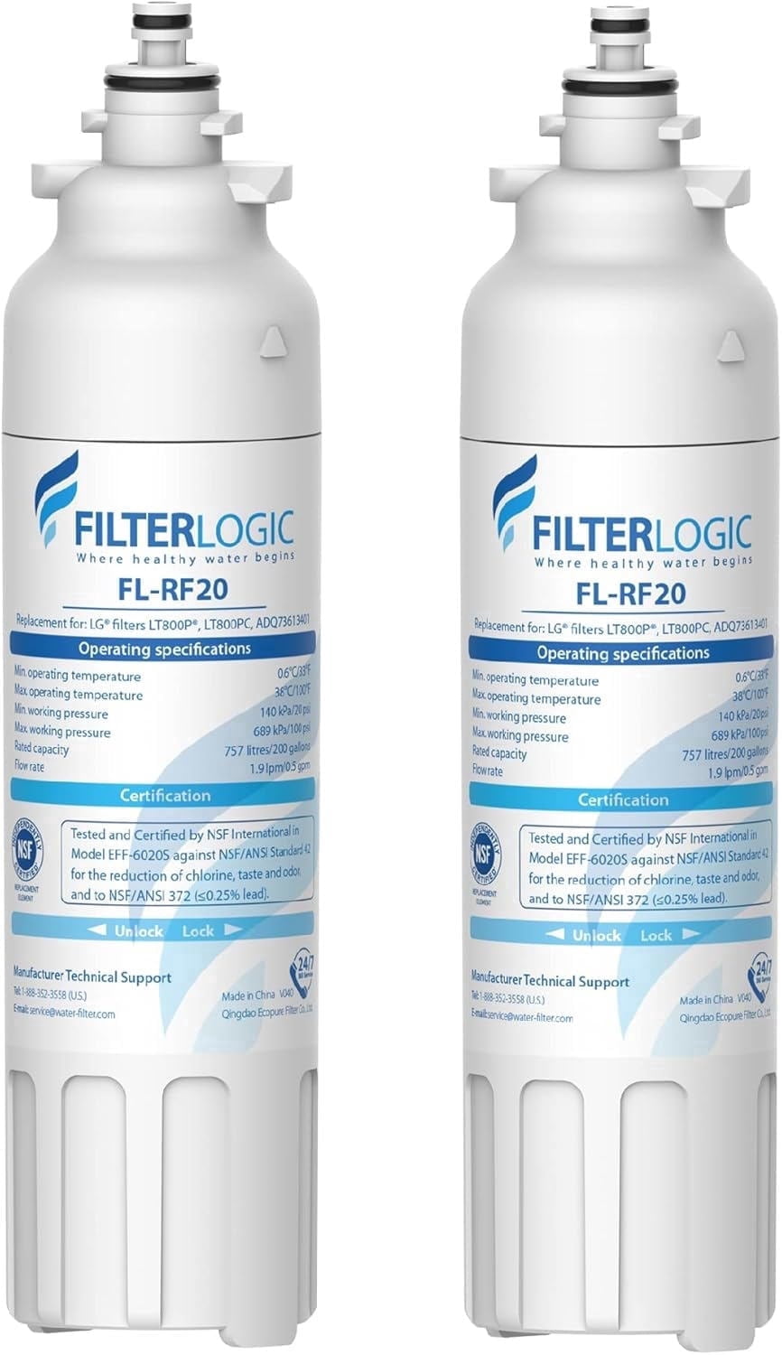 FilterLogic Refrigerator Water Filter Replacement for LG LT800P, ADQ736134 (2 Pack) oh45j