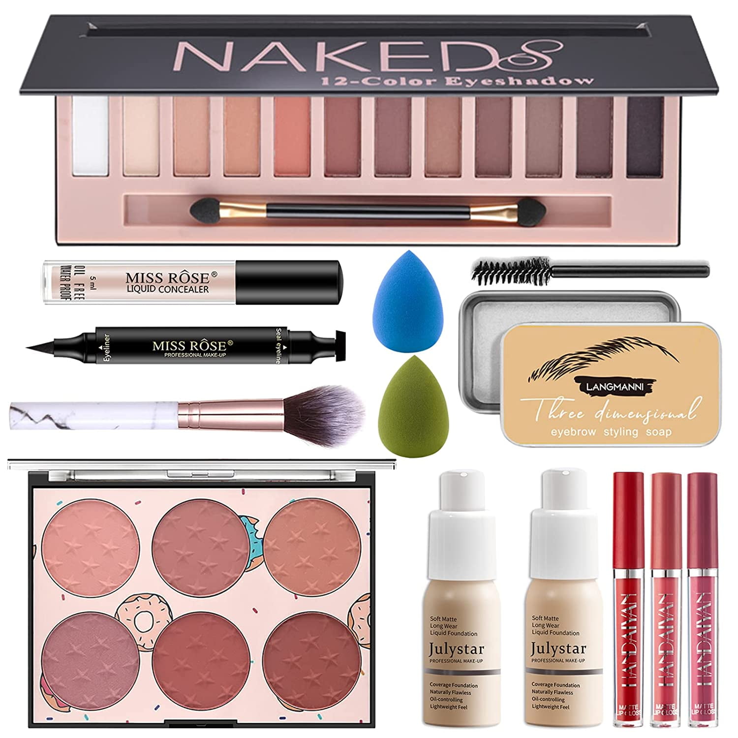 AOLIKOKO All-in-One Makeup Kit Full Face Cosmetic Set with Eyeshadow Palette and Tools (12 Colors, 1 Set) 05opm