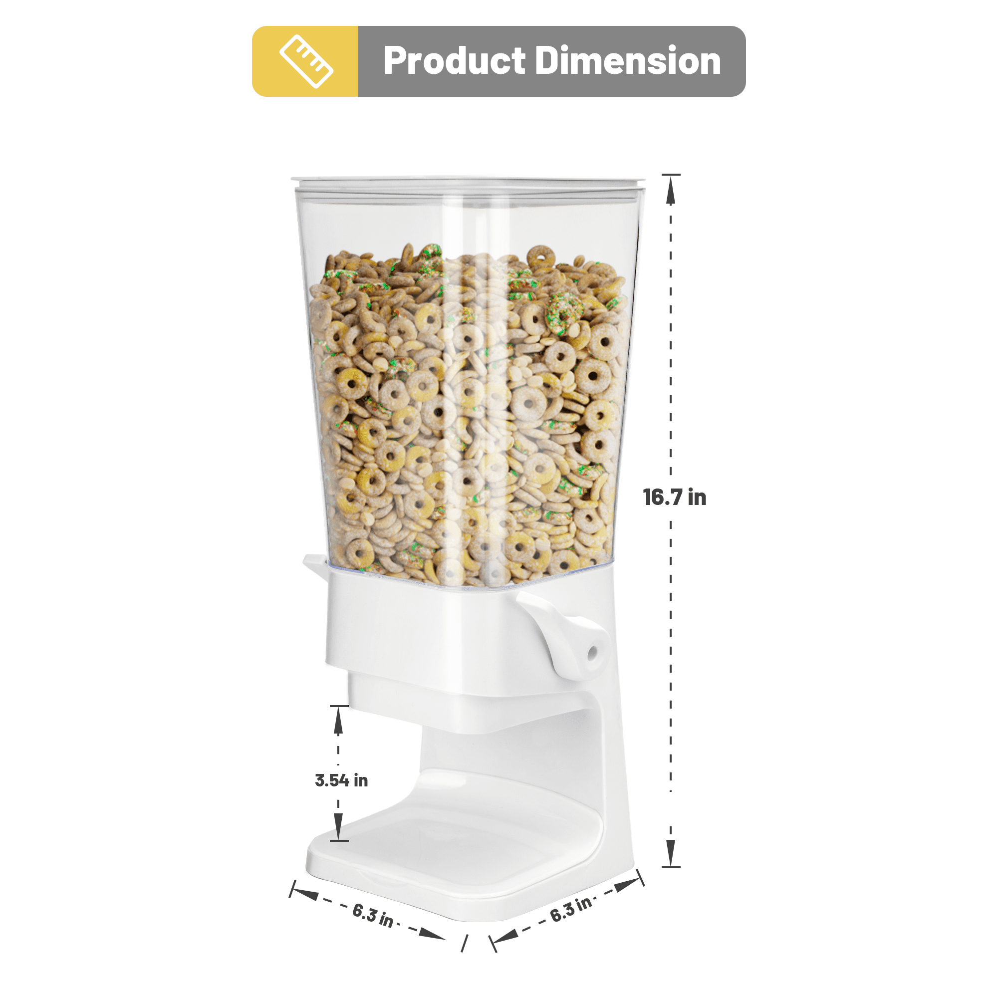 Kusmil Cereal Dispenser Countertop Storage Container for Dry Food, Rice, and Grains (White, 16.7 in x 6.3 in x 6.3 in) 2yraj