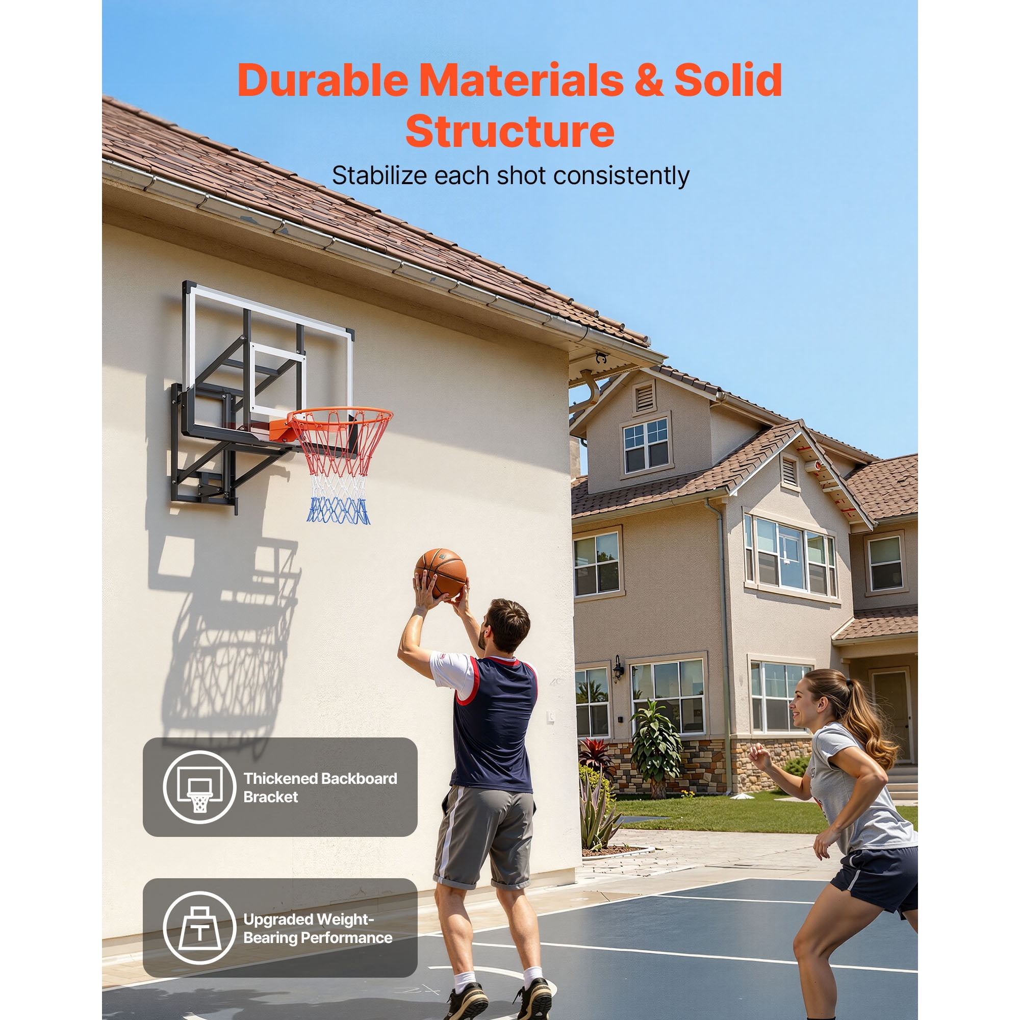 KFFKFF Wall-Mounted Basketball Hoop, 54-inch Polycarbonate Backboard with Hand-Crank Height Adjustment (Black, 54 in) 7t0oe