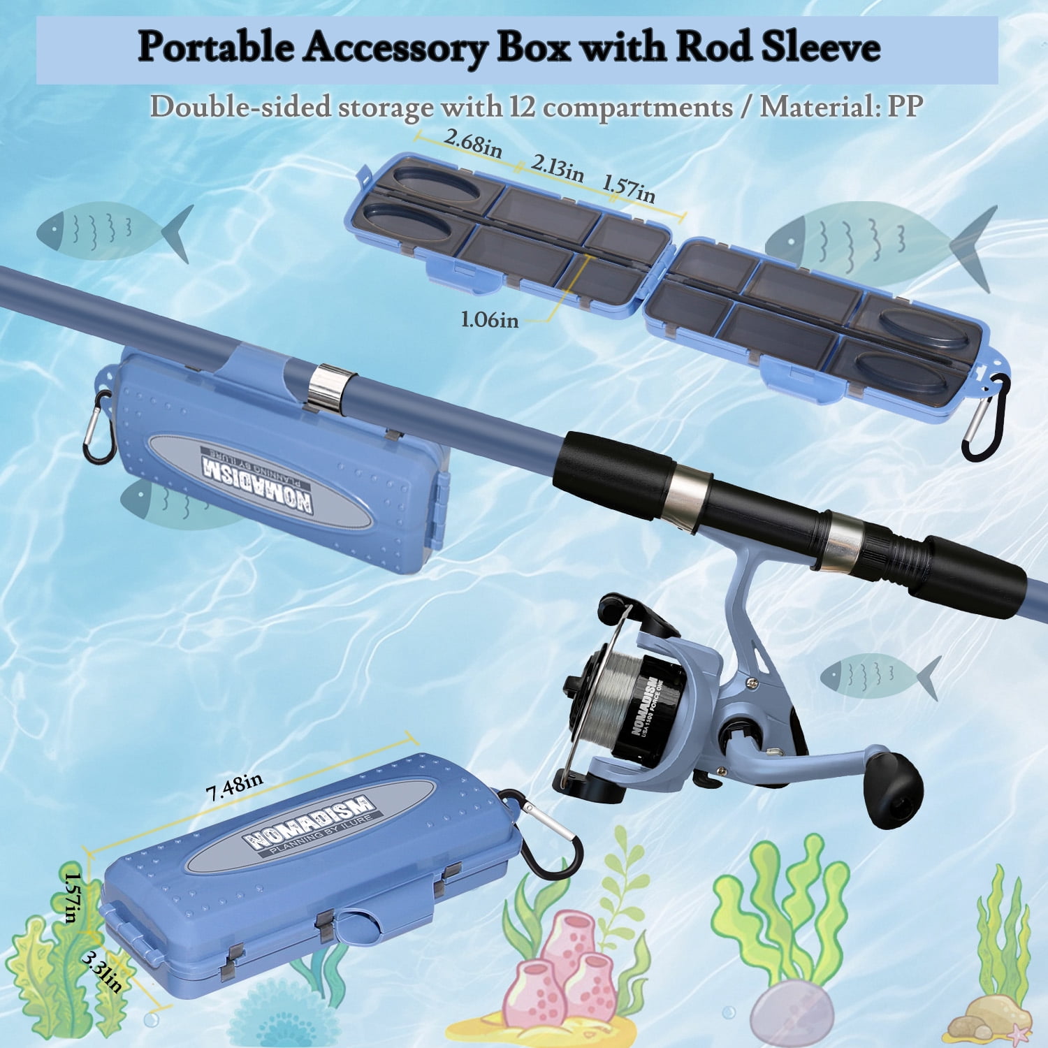 OUTGOO Kids Fishing Pole, Telescopic Fishing Rod and Reel Combo Kit with Tackle Box (Blue, 5.41 ft) viu8m