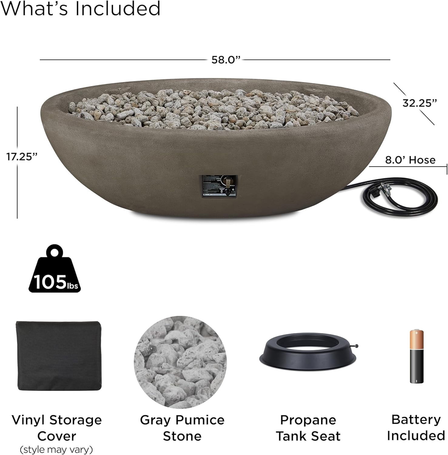 Real Flame Riverside 58 in Oval Concrete Propane Fire Pit (Glacier Gray, 58 in) atob0