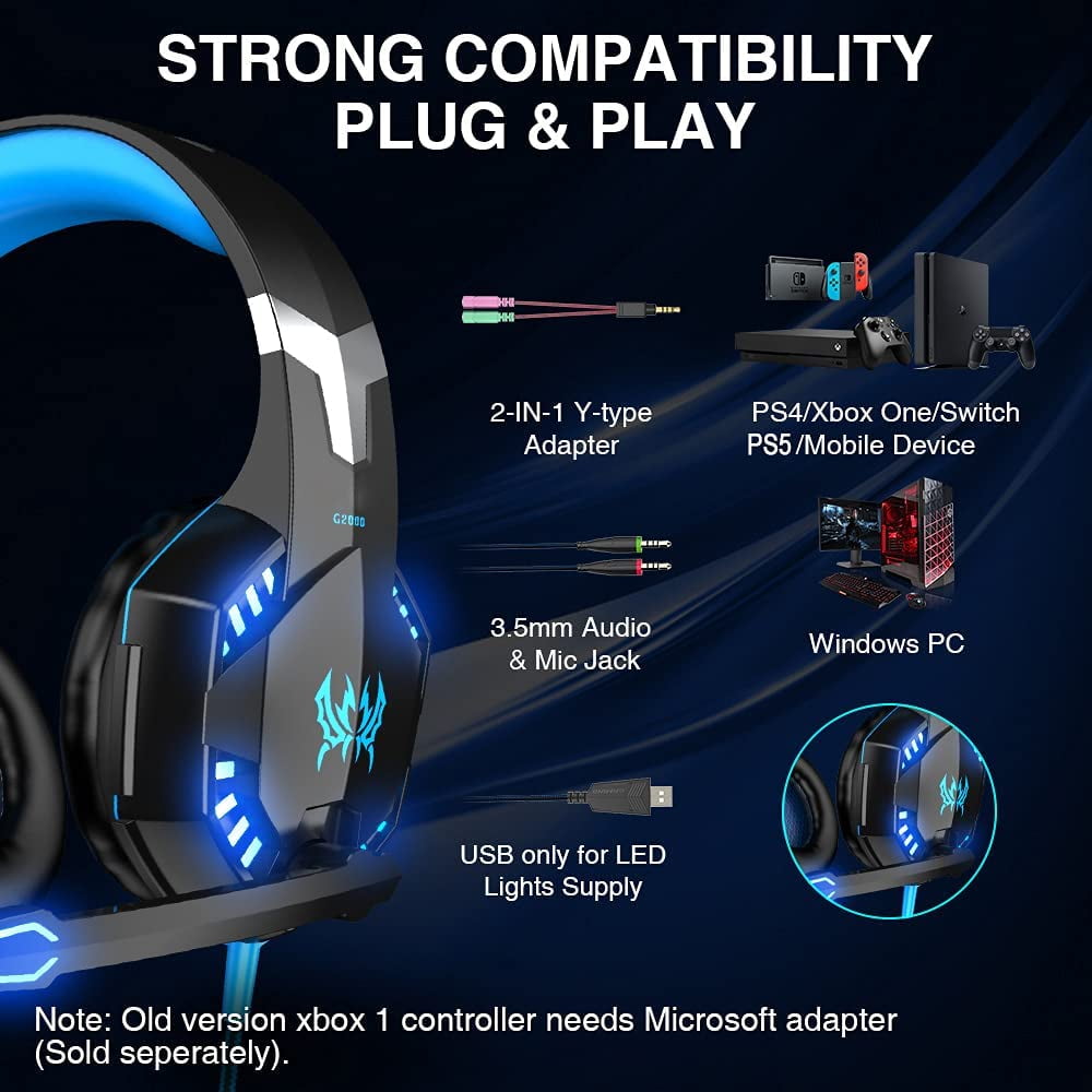 SPBPQY G2000 Gaming Headset with Noise Cancelling Microphone and LED Lights (Blue, 1 Unit) gzoz9