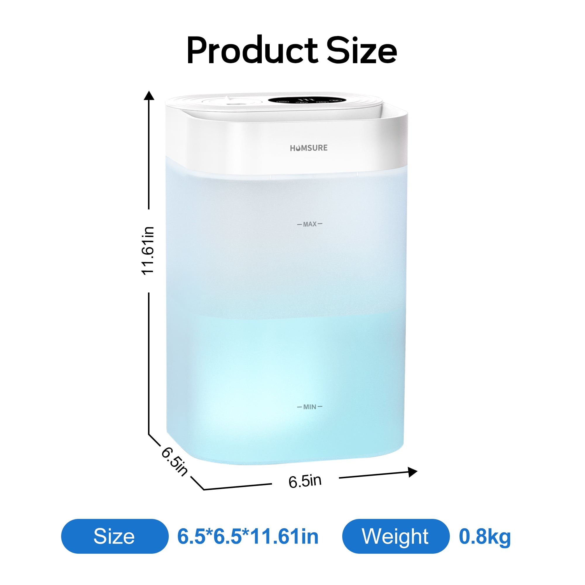 HUMSURE Ultrasonic Cool Mist Humidifier for Bedroom and Plants, Silent Operation with Essential Oil Tray and 7-Color LED Light (White, 1.19 gal) fsspf