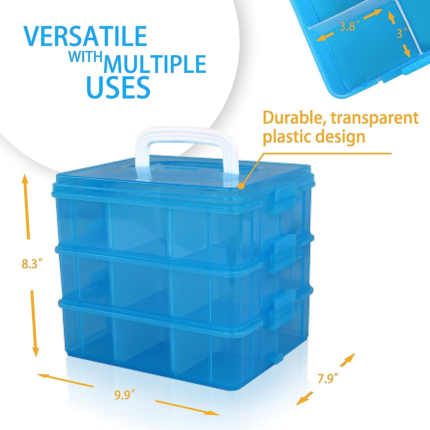 Duslogis 3-Tier Stackable Storage Organizer Case with 18 Adjustable Compartments (Blue) bjq73