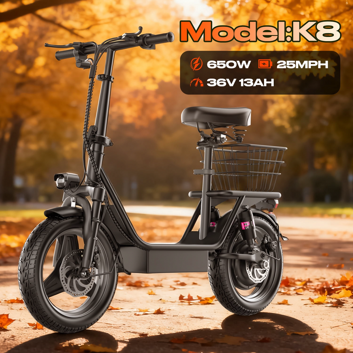AVBDJOY Electric Scooter with Seat for Adults, 500W Motor, 14 in Tires, Foldable Commuter Scooter (Black) hnfk5