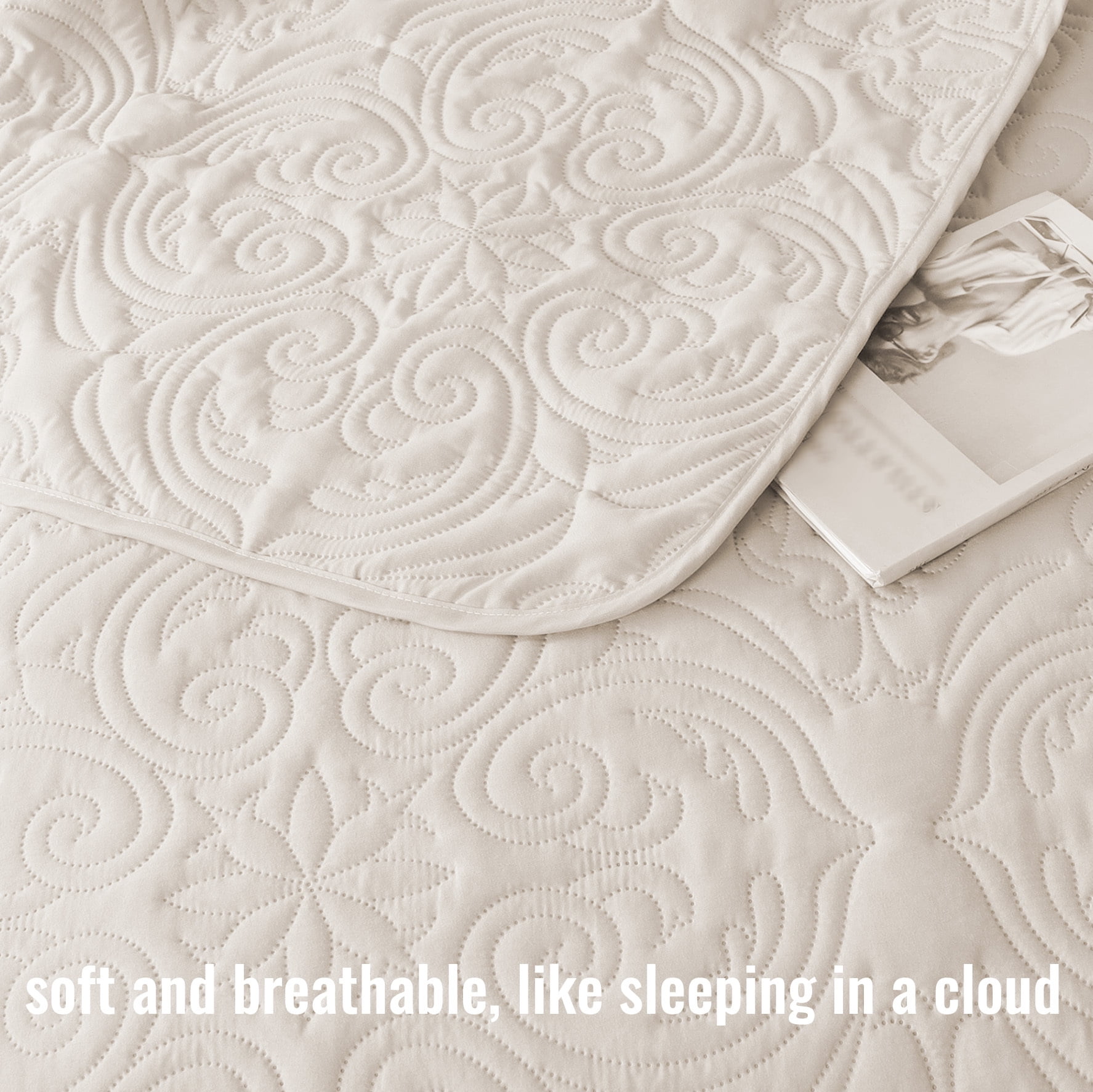 Exclusivo Mezcla Queen Quilt Bedding Set, Lightweight Vintage Embossed Bedspread with Pillow Shams (Beige, 96 in x 90 in) kfkcc