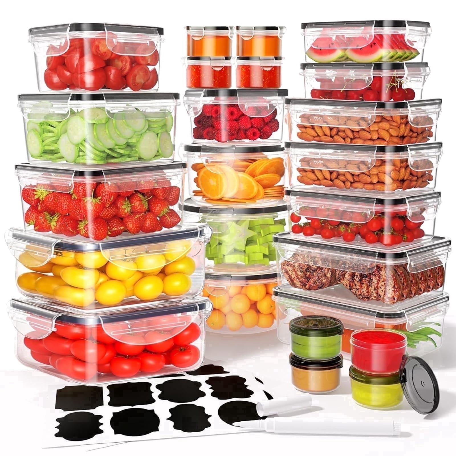 AARTVARK TEES Food Storage Containers with Lids, Airtight Kitchen Organizers for Meal Prep (White, 48-Piece Set) 9b5zt