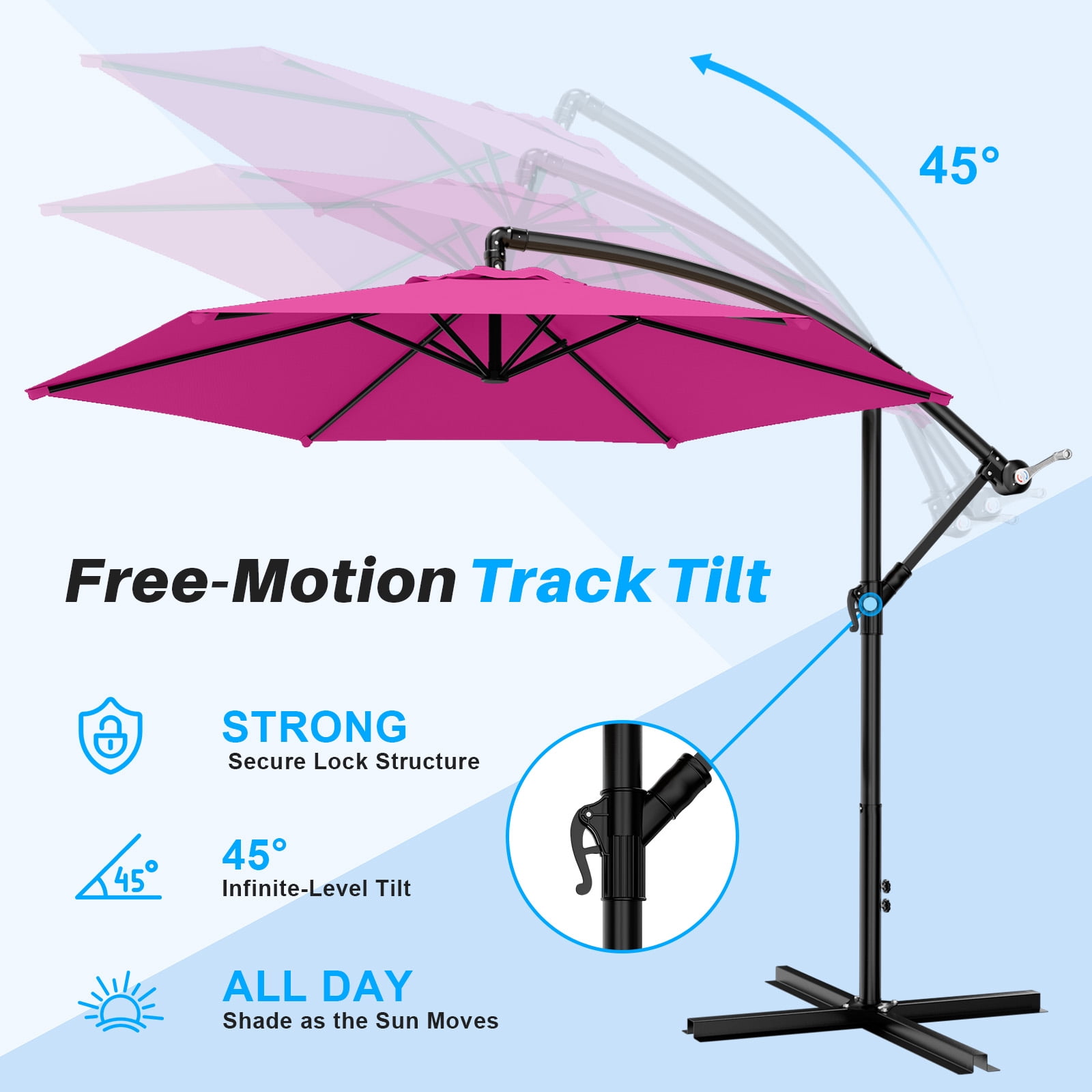 Easthome 10ft Offset Hanging Patio Umbrella with Tilt Adjustment and Wind Vent (Pink, 10 ft) x3qt1