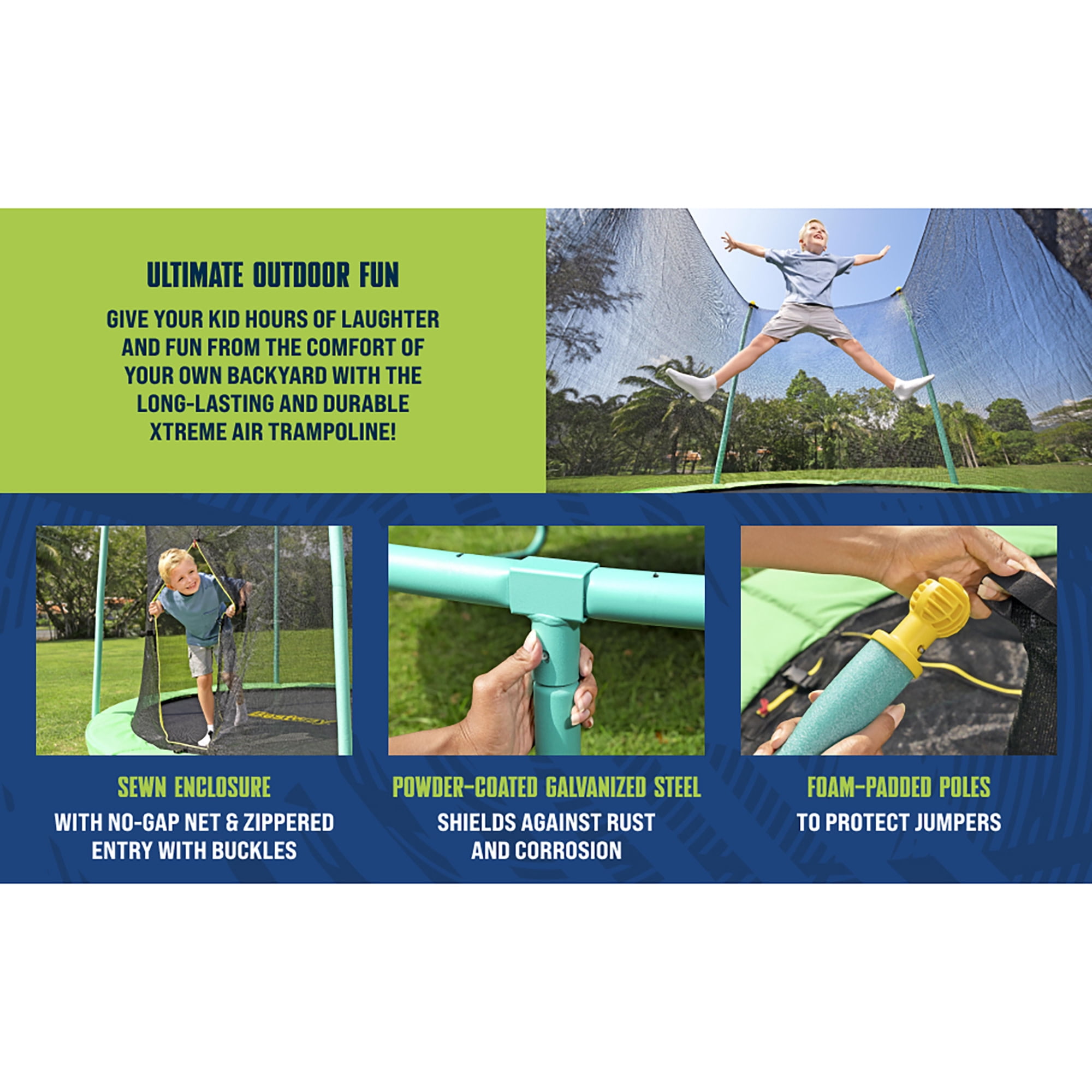 Bestway Xtreme Air Trampoline with Enclosure Net and Padded Poles (Green, 8 ft) ku3mj