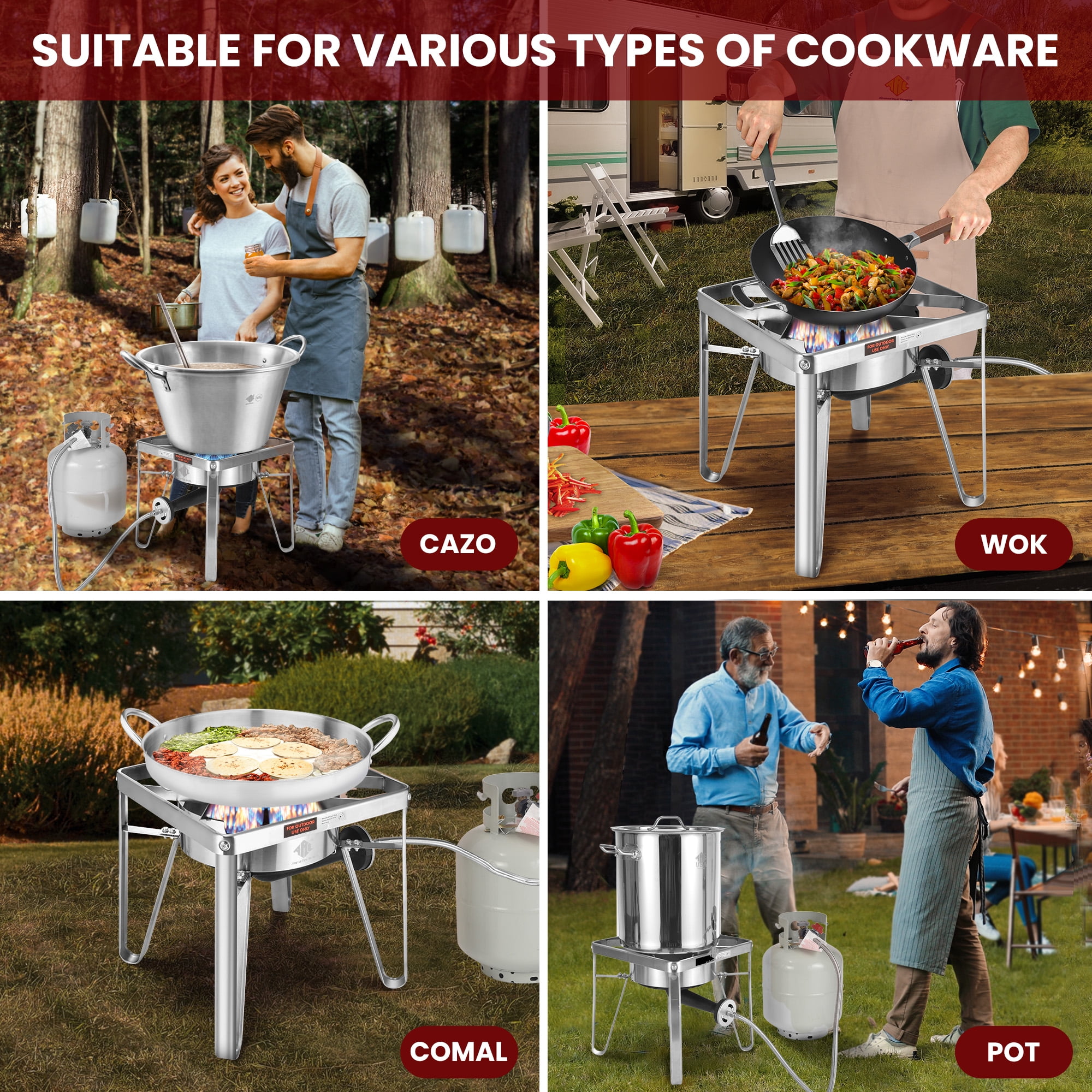 ARC USA 32QT Stainless Steel Seafood Boil Pot and Turkey Fryer Burner Set with Steamer Basket (32 qt) h6nce