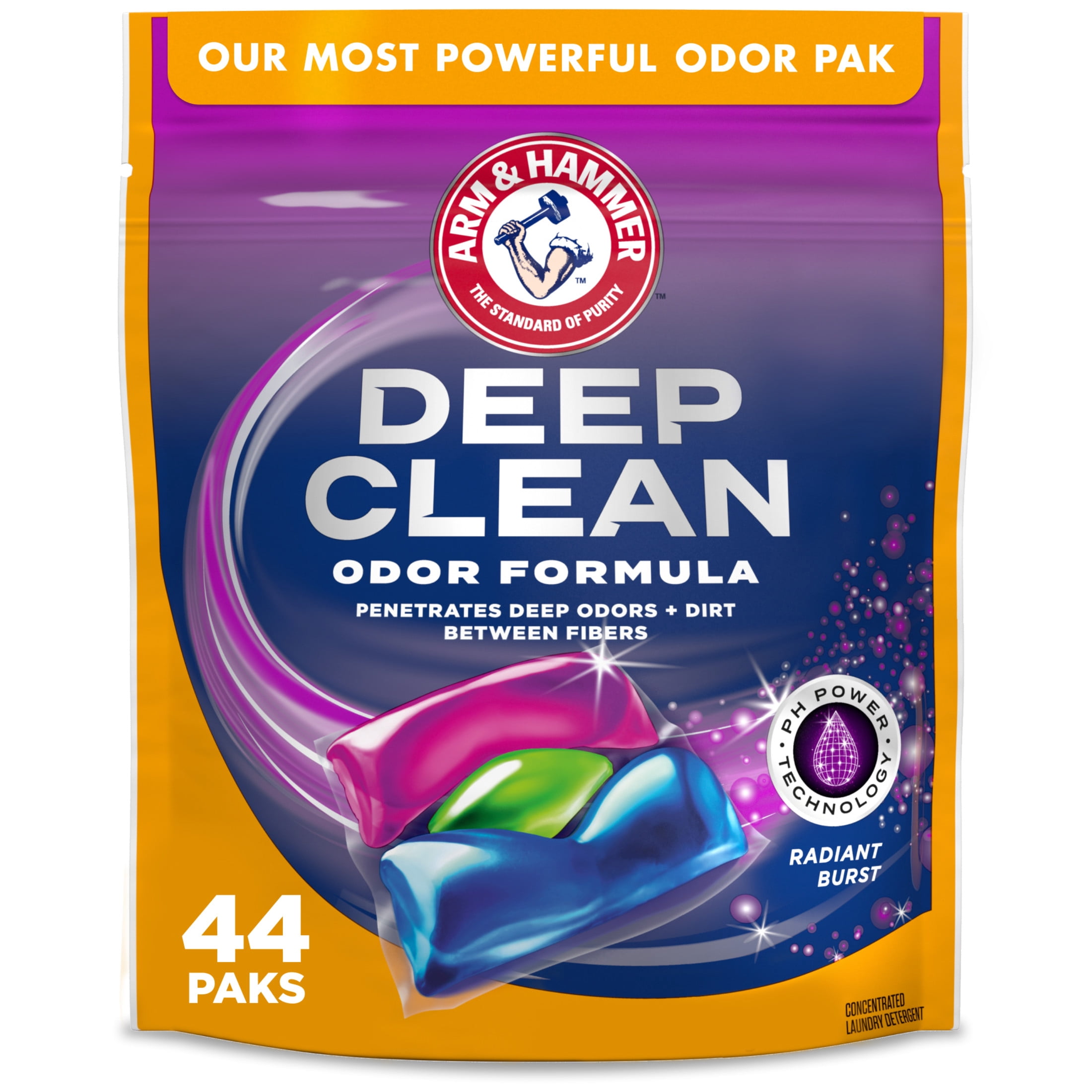 ARM & HAMMER Deep Clean Odor Formula Laundry Detergent Power Paks (Radiant Burst, 44 Count) y4gdv