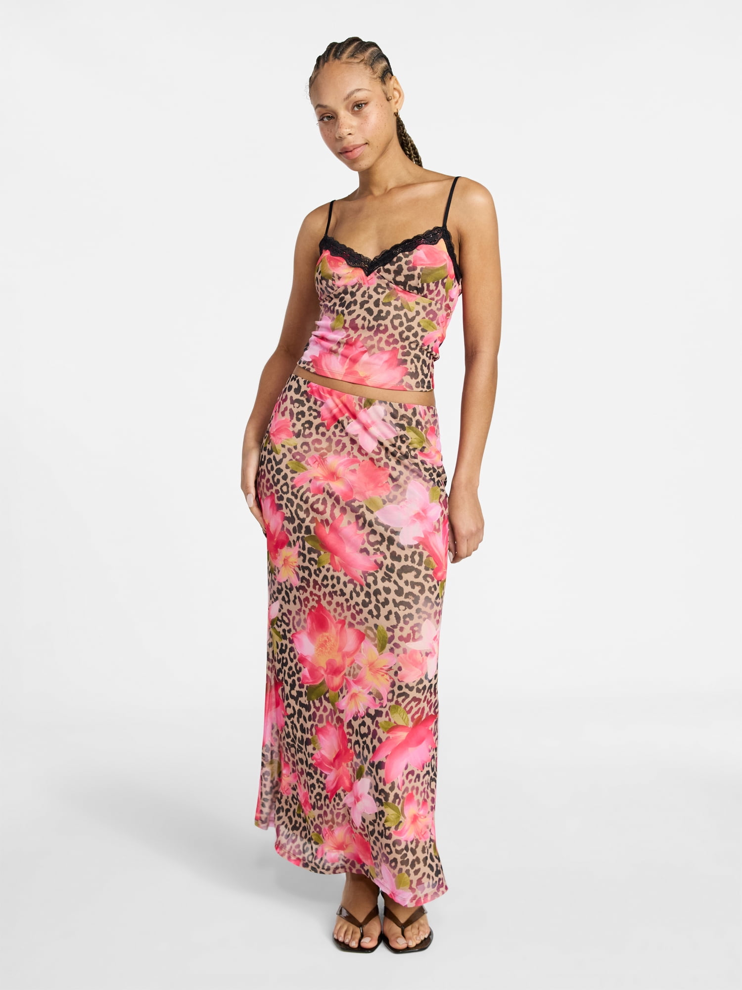 No Boundaries Women's Mesh Maxi Skirt (Allover Print, XXS-XXL) o9fp1