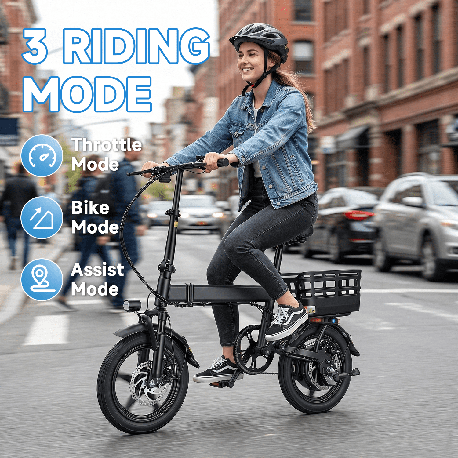 BroPath Folding Electric Bike for Adults, 350W Motor Commuter E-Bike with Rear Basket, Multi-Shock Absorption (Black, 14 in) kakpx