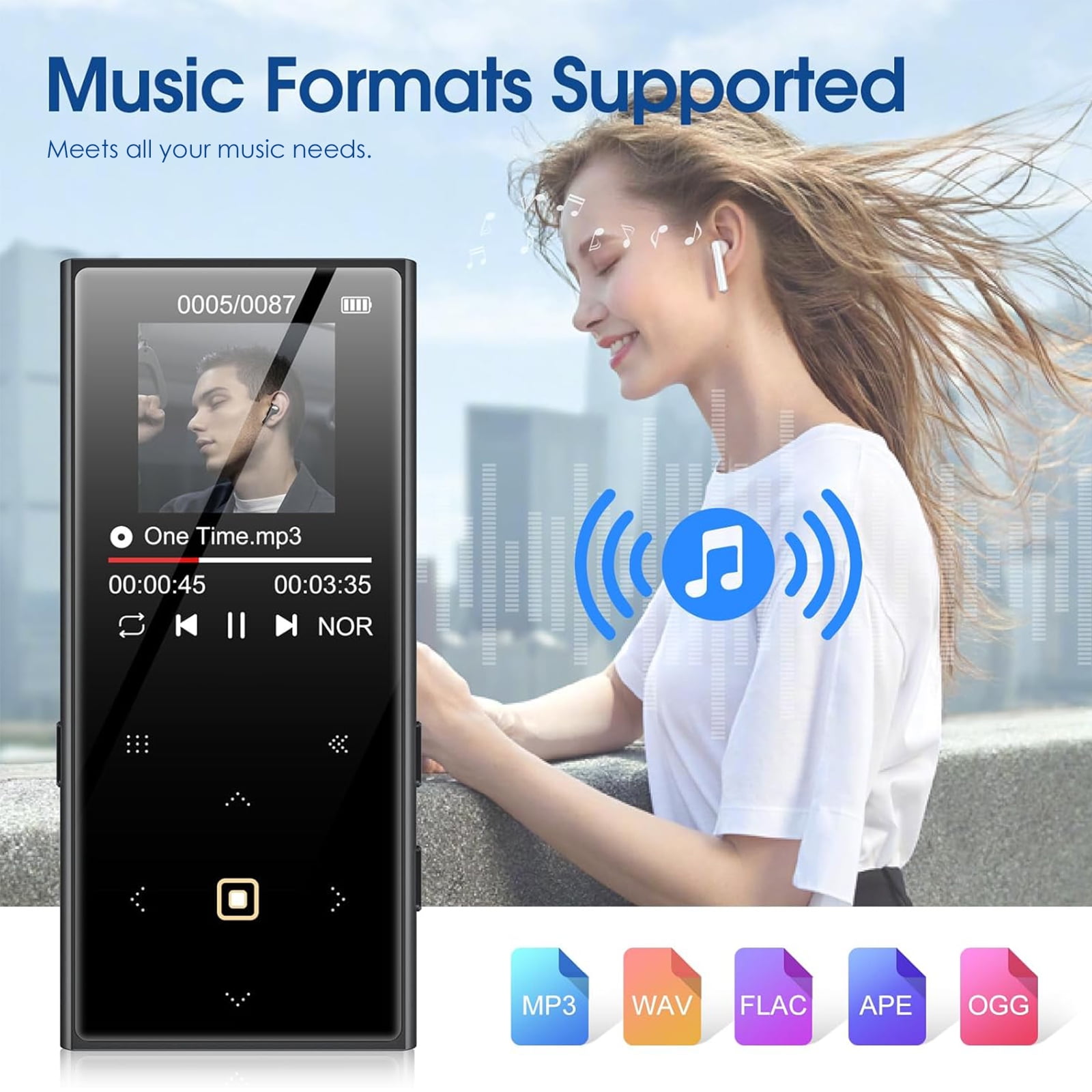 OAZOUF 32GB MP3 Player with Bluetooth 5.0, Portable Digital Music Player with 2.4 in Color Screen, FM Radio, Voice Recorder (Black, 32GB) p1afd