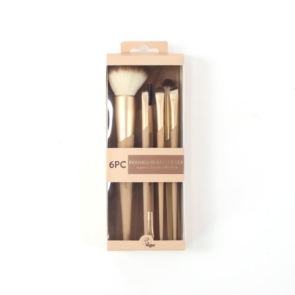 Walmart 6 Piece Foundation Makeup Brush Set Professional Cosmetic Application Tool (Gold, 6 Piece Set) f37kk