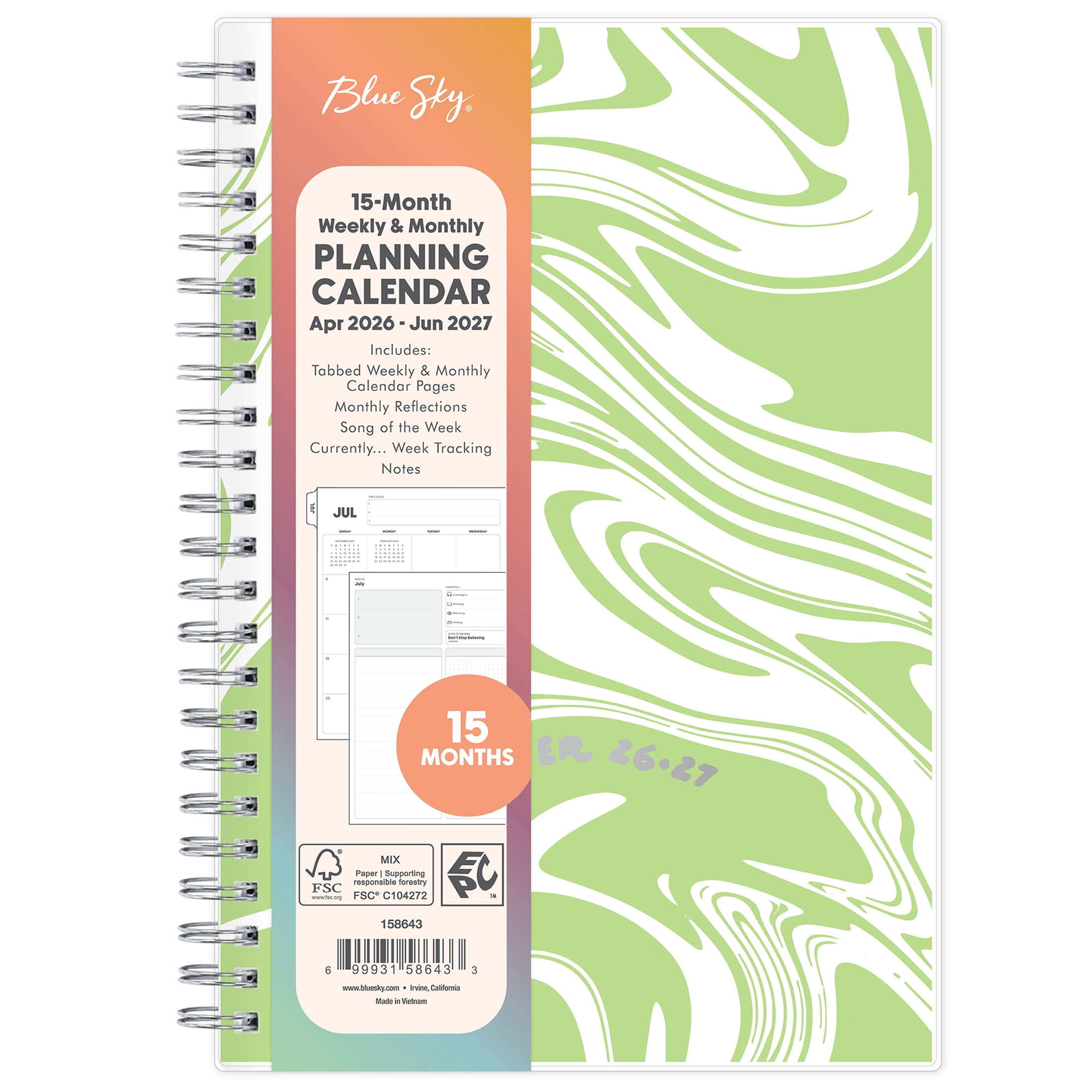 Blue Sky Gen Z Academic Planner, 15-Month Weekly & Monthly Organizer (Slime Green, 5 in x 8 in) 3j9y8