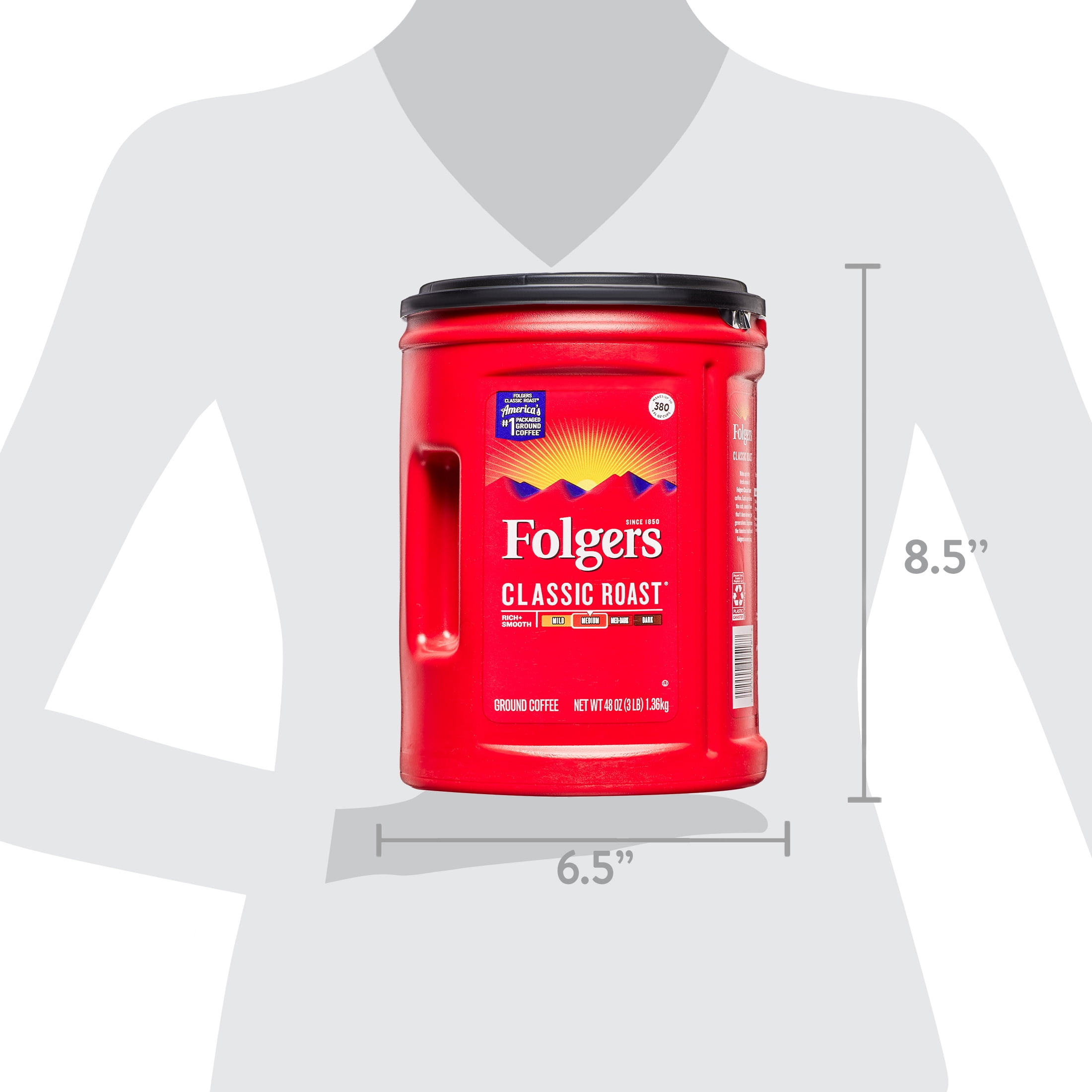 Folgers Classic Roast Ground Coffee, Medium Roast, Smooth Flavor (48 oz) a1q3n