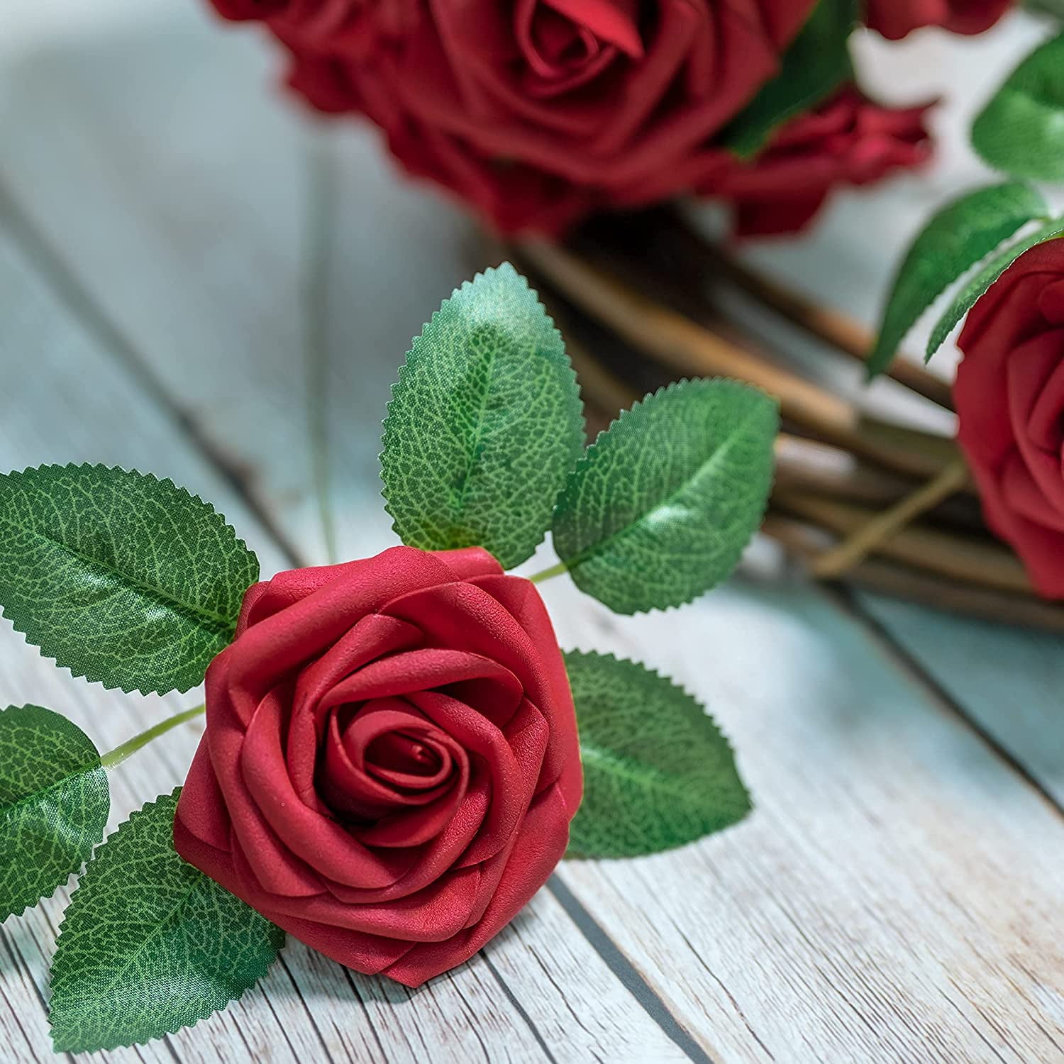 Mocoosy Artificial Foam Roses for DIY Floral Arrangements and Wedding Decor (Dark Red, 50 Pack) 0ninj