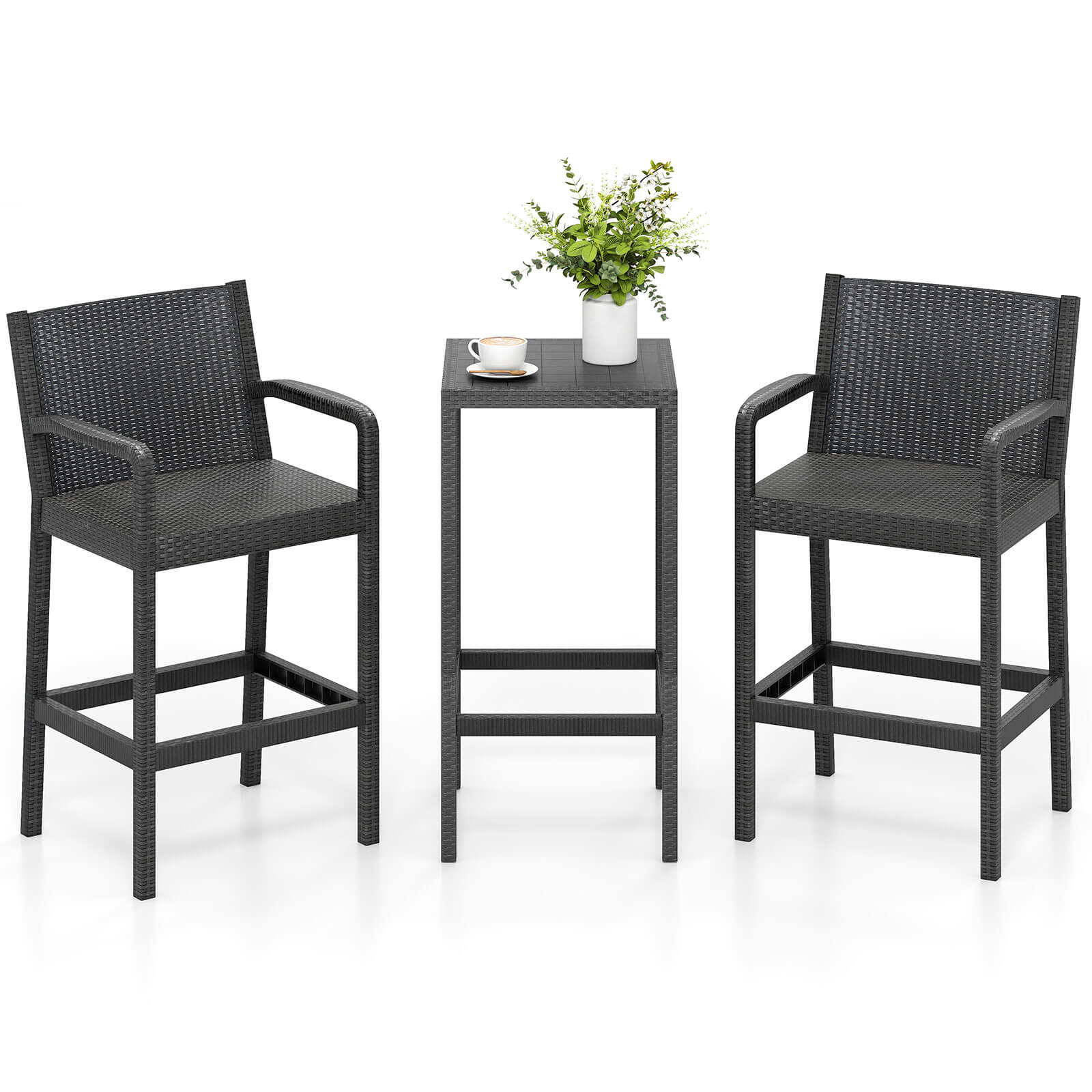 Costway 3-Piece Patio Bar Set with 2 Stools and 1 Bar Table (Black, 3-Piece Set) lf7dt