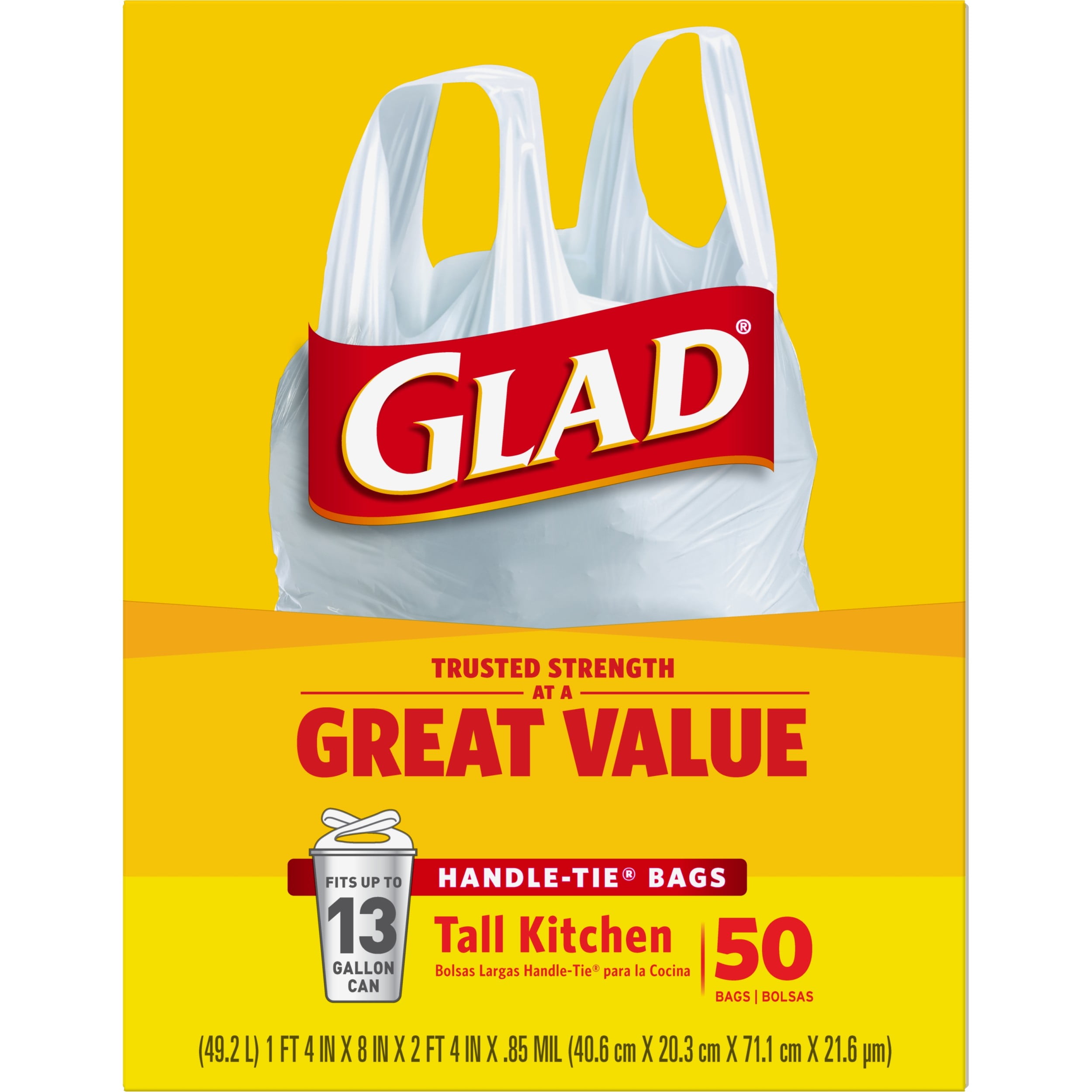 Glad Tall Kitchen Trash Bags with Handle-Tie Closure (White, 50 ct) rencv