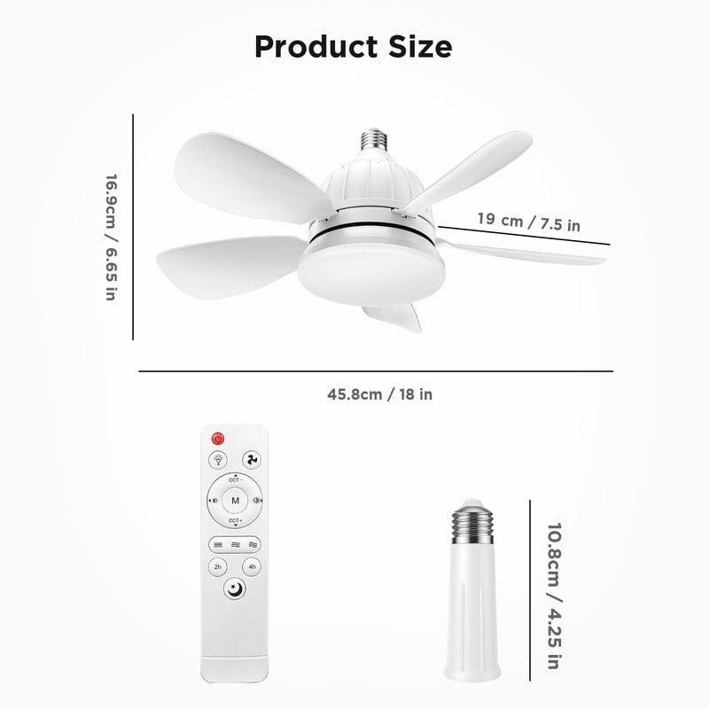 IJIL Ceiling Fan with Light, 18 in LED Socket Fan with Remote Control, Dimmable Indoor Lighting for Bedroom and Living Room (White, 18 in) ndv2l