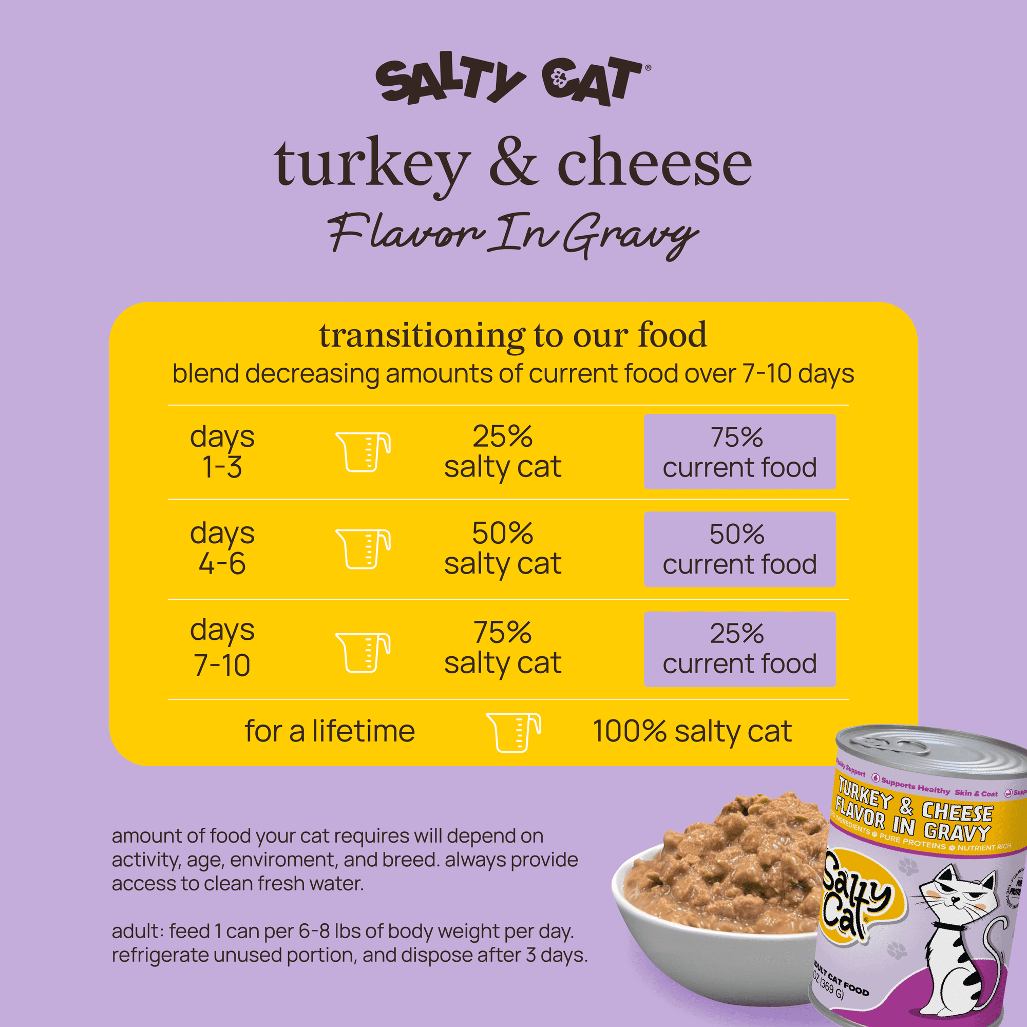 Salty Cat Turkey and Cheese Flavor Wet Cat Food in Gravy (6 Pack, 13 oz) xeh1b