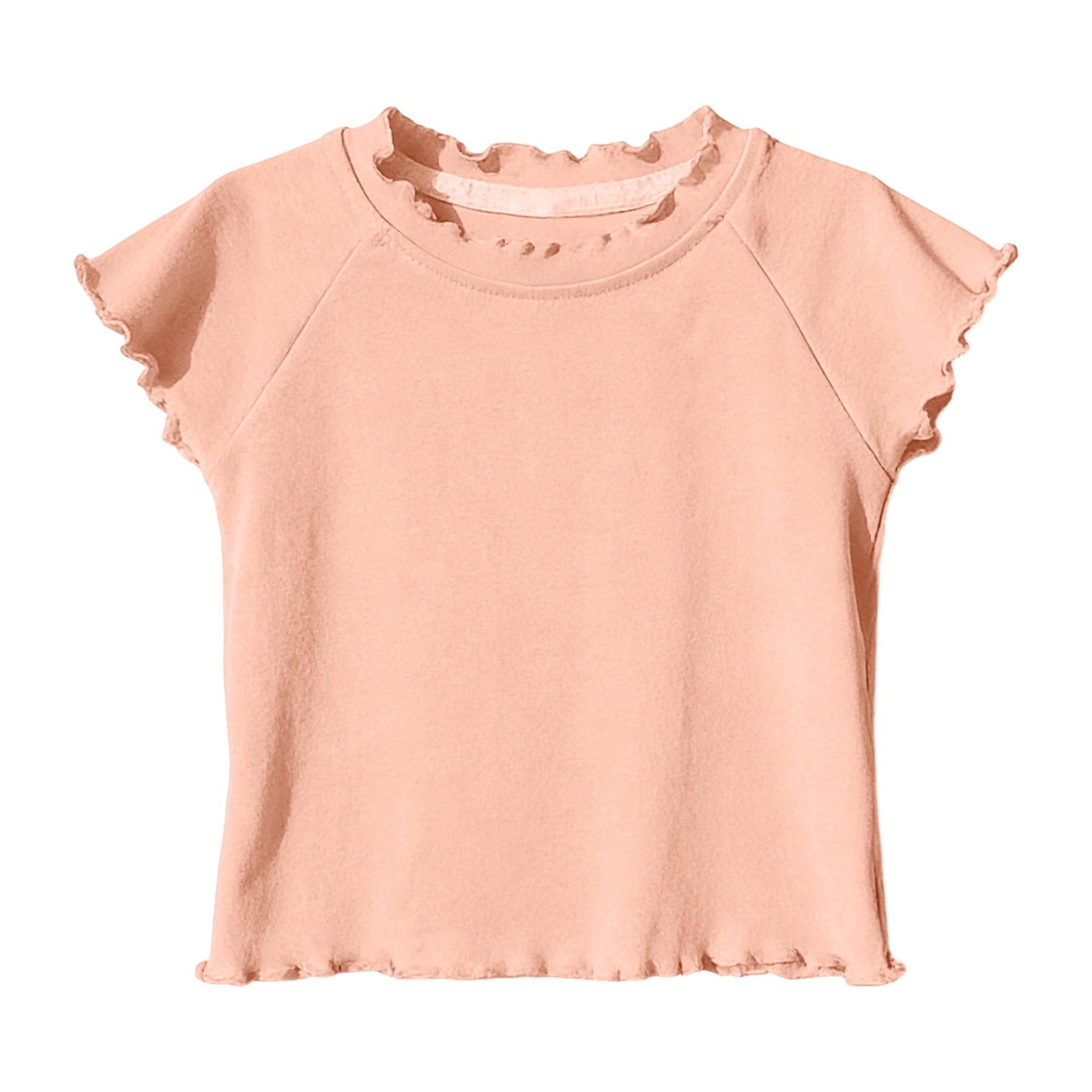 SROBPTY Girls Short Sleeve Crew Neck Lace Trim Casual Summer T-Shirt (Orange, 12M-9Y) zombp