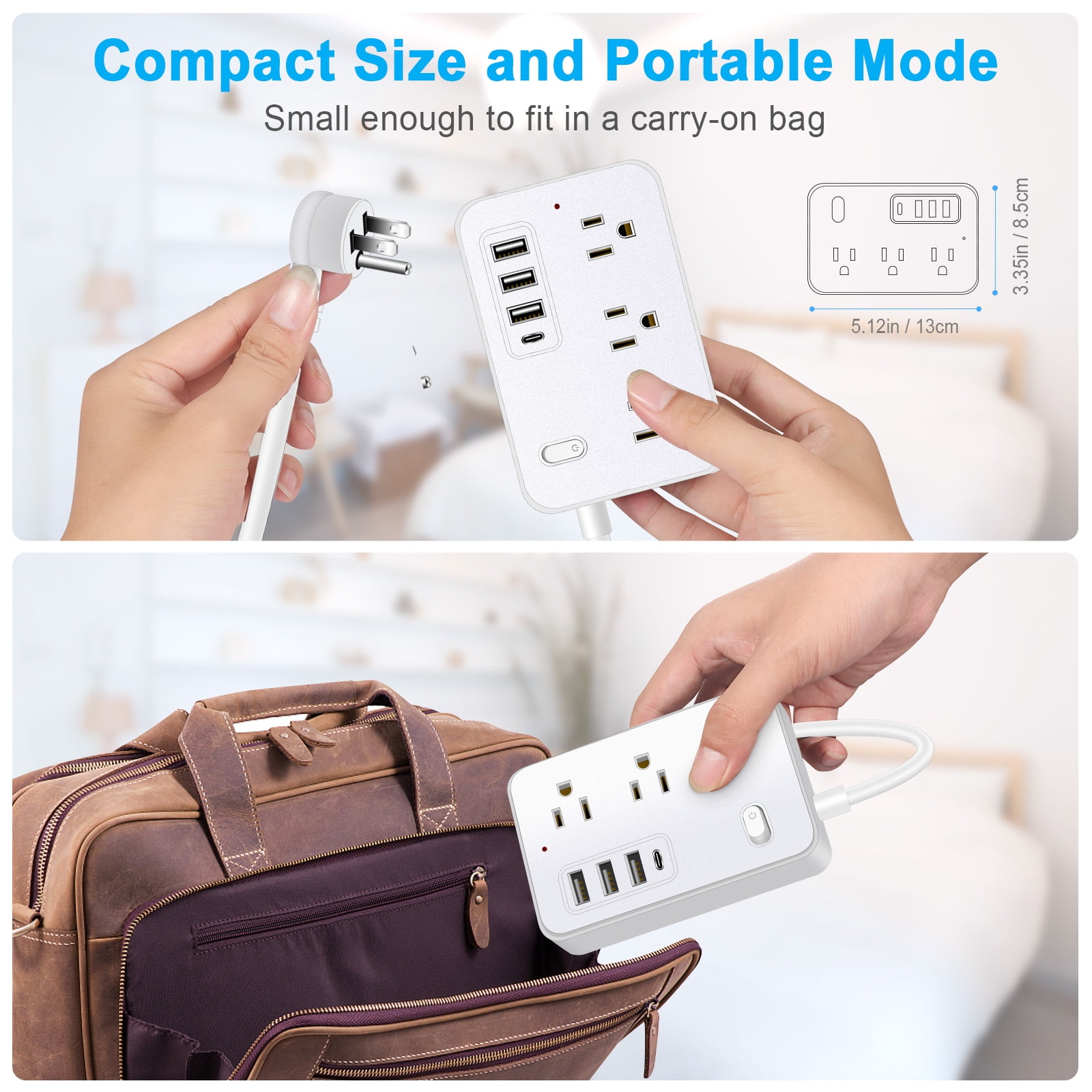 BOHASHIN Power Strip Extension Cord with 6 Widely Spaced Outlets and 4 USB Charging Ports (White, 15 ft) gtuph