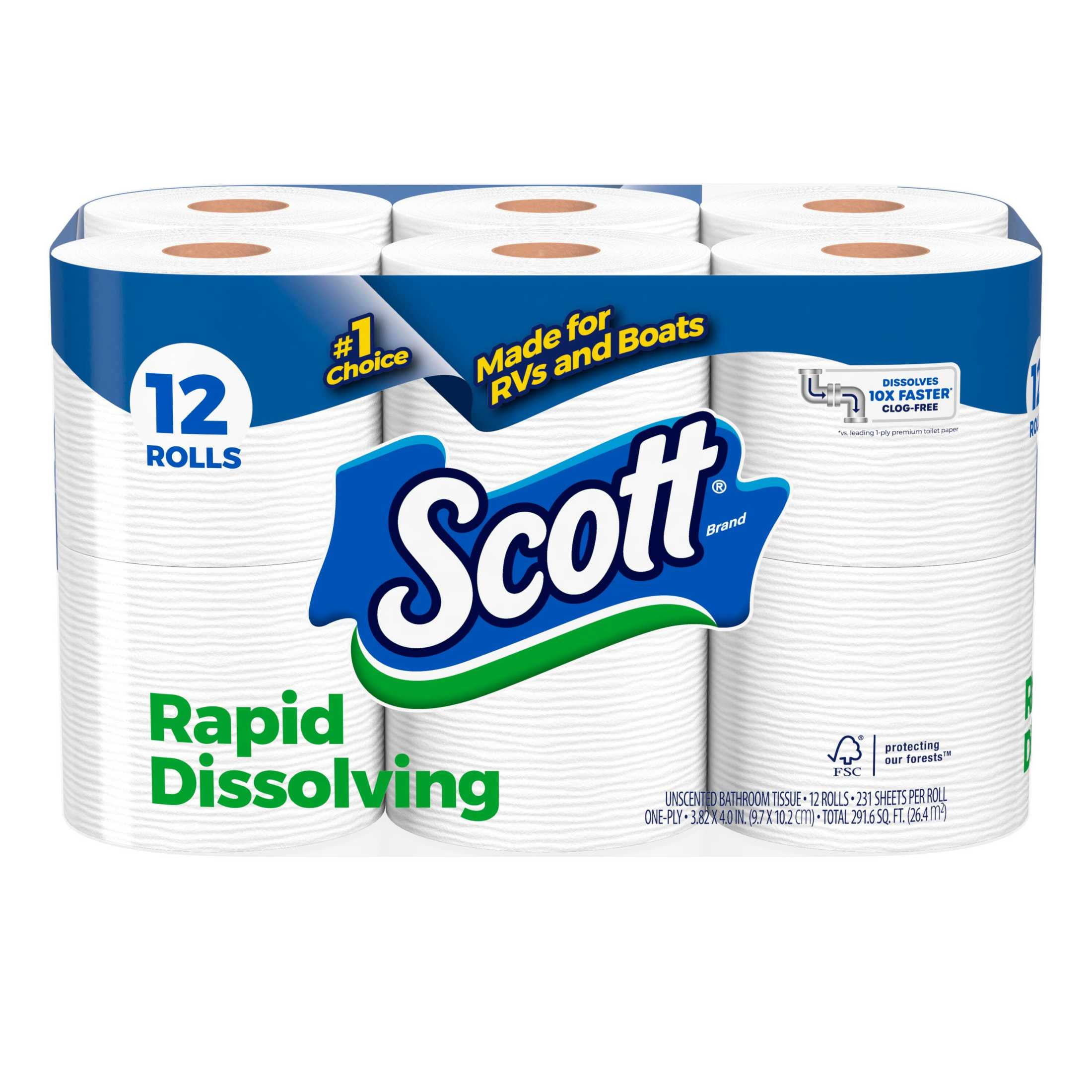 Scott Rapid-Dissolving Toilet Paper for RVs and Boats (White, 12 Double Rolls) qxjxq
