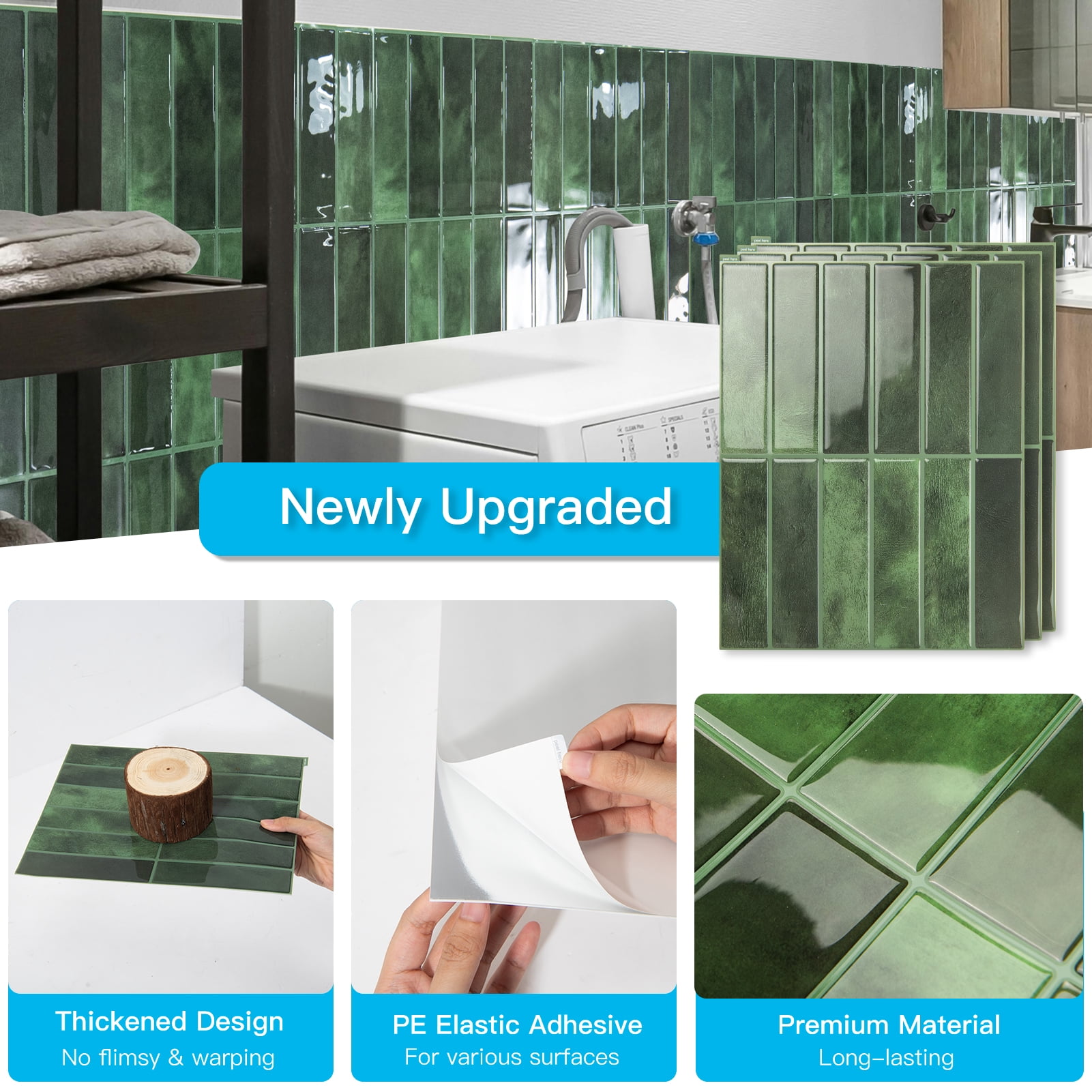 Art3dwallpanel Peel and Stick Backsplash Subway Tile (Green, 10 Pack, 11.4 in x 9 in) aqpr2 - Image 7