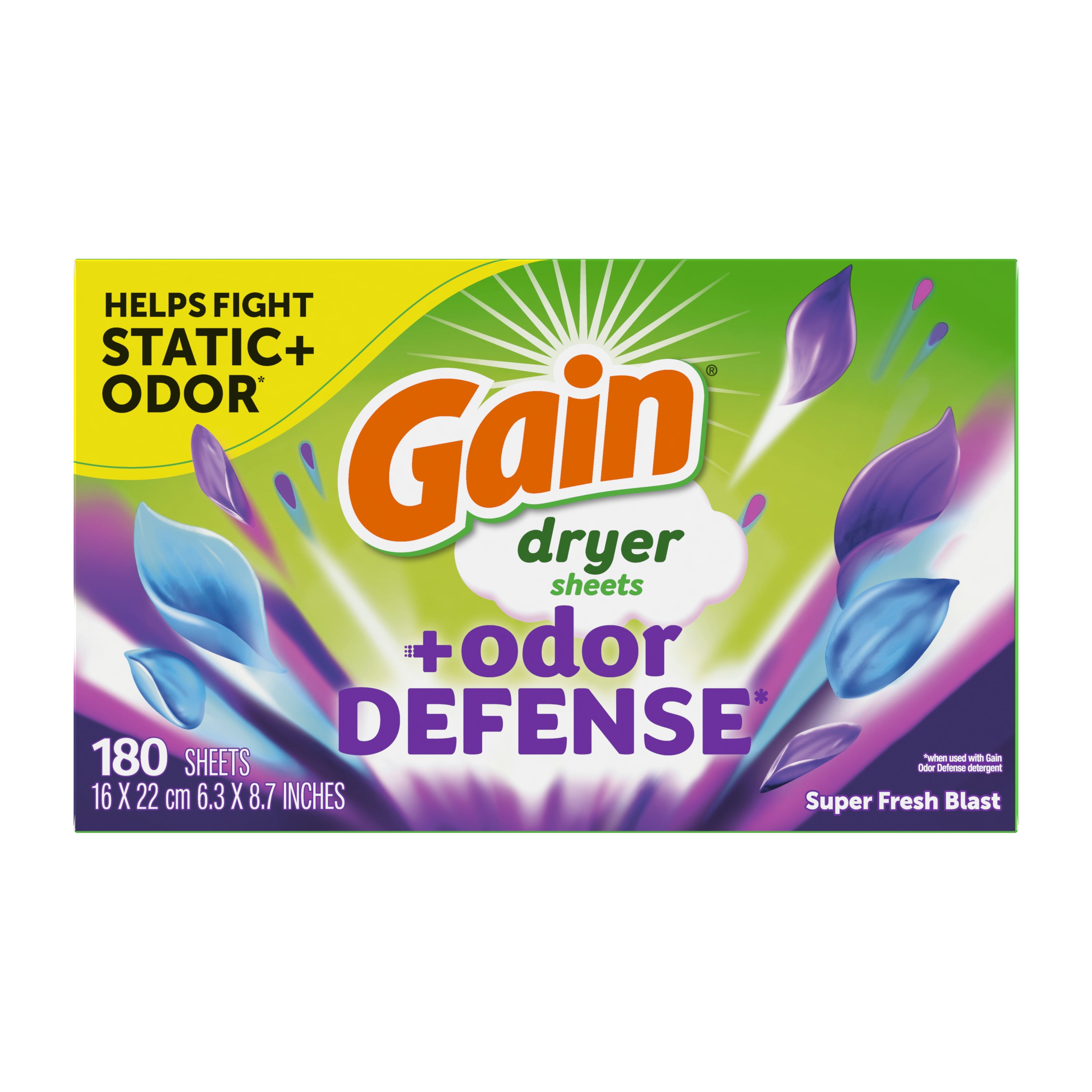 Gain Fabric Softener Dryer Sheets, Odor Defense, Super Fresh Blast Scent (180 Count) 757ax