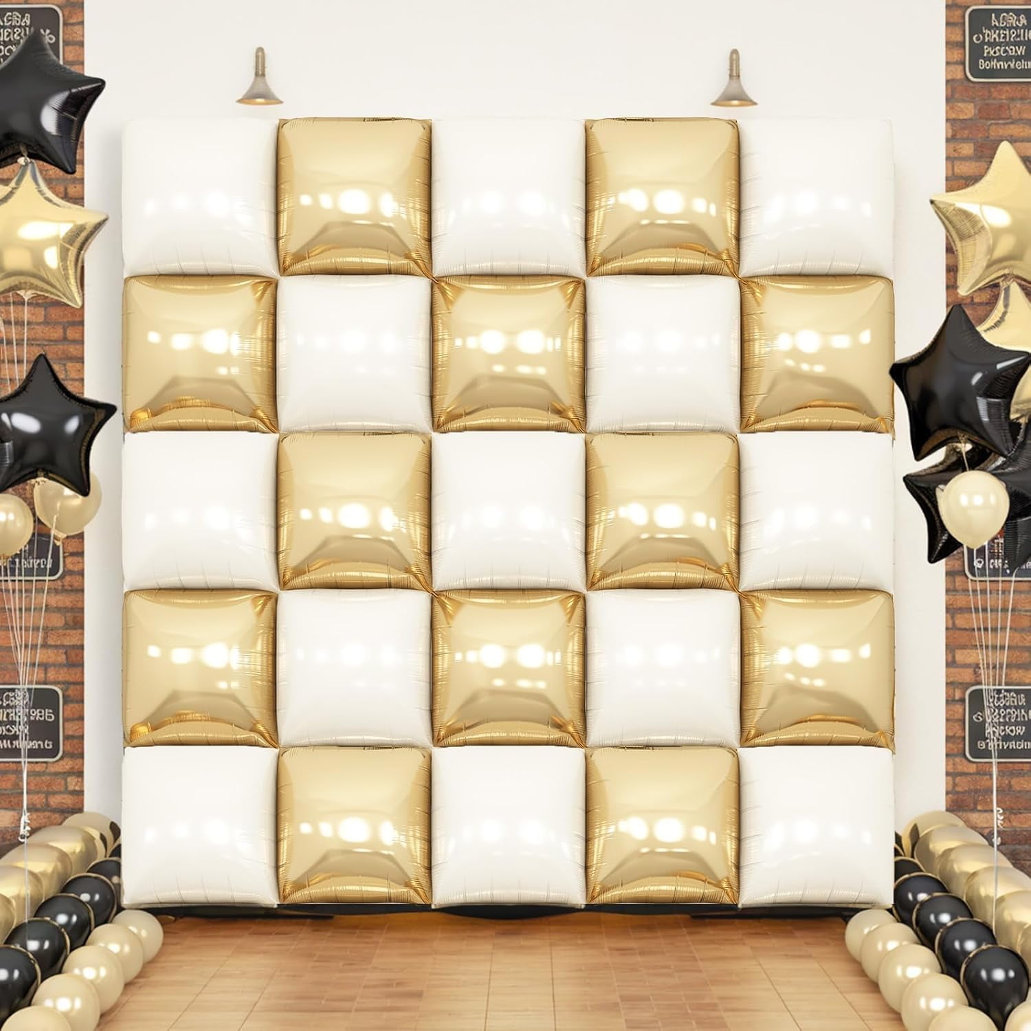 Party Decor Square Foil Balloon Wall Kit (Black, Orange, Green, 25-Piece Set) zb6ju