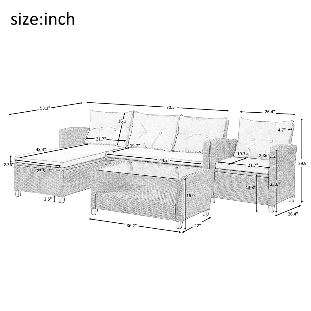 Segmart 4-Piece Outdoor Patio Furniture Set, Wicker Conversation Sofa with Cushions and Coffee Table (Beige, 4-Piece) tl75q