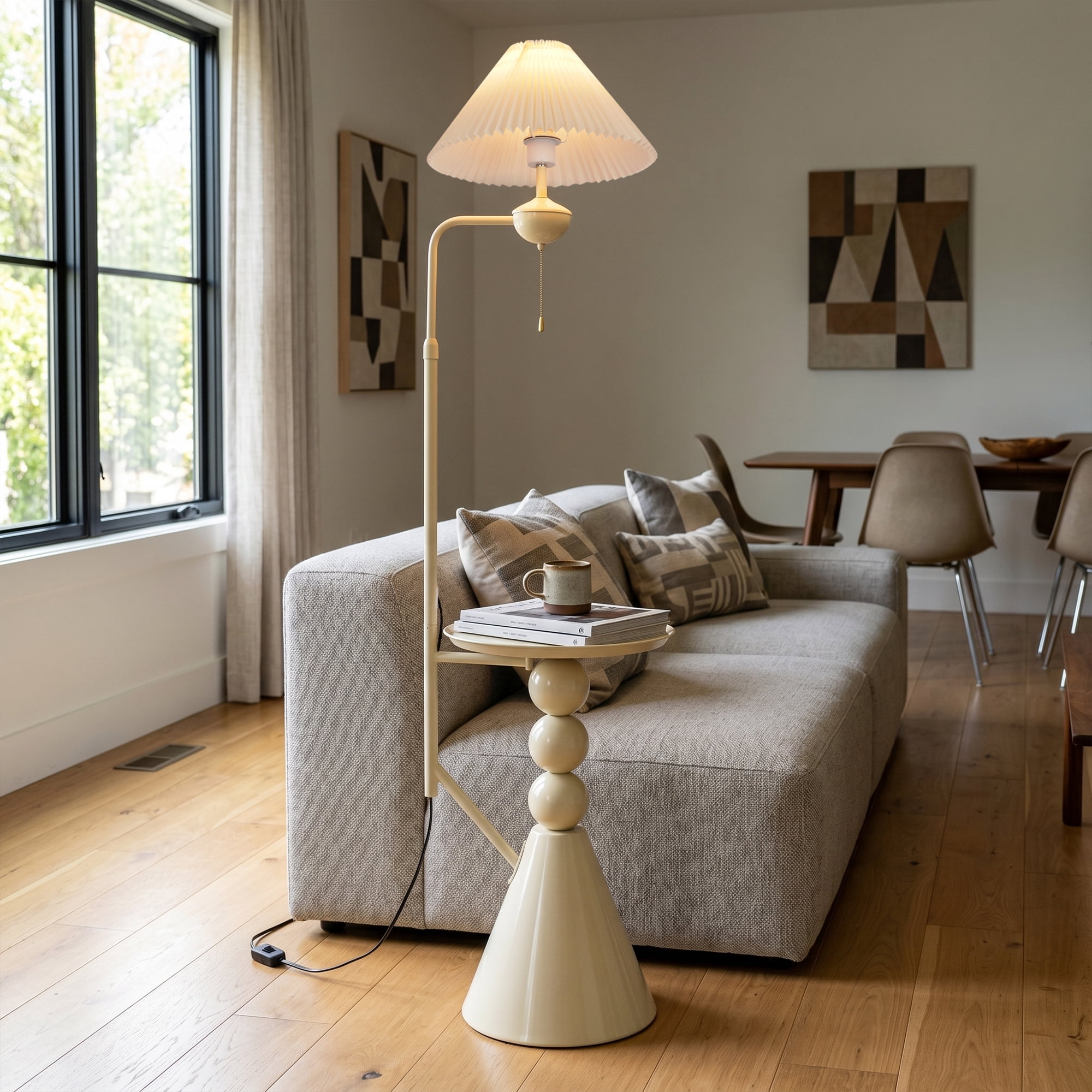 AFANQI Nordic Minimalist Floor Lamp with Integrated Side Table (Cream, 70 in Height) 7z7qk