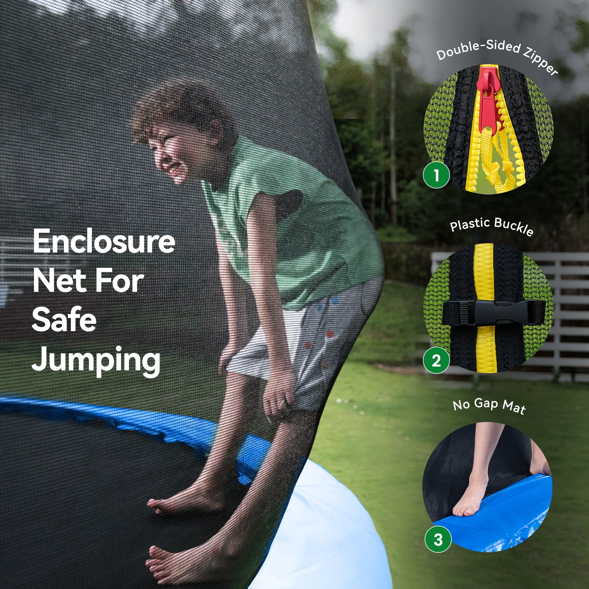 GVDV Outdoor Recreational Trampoline with Safety Enclosure Net (Blue, 14 ft) 7c9l2
