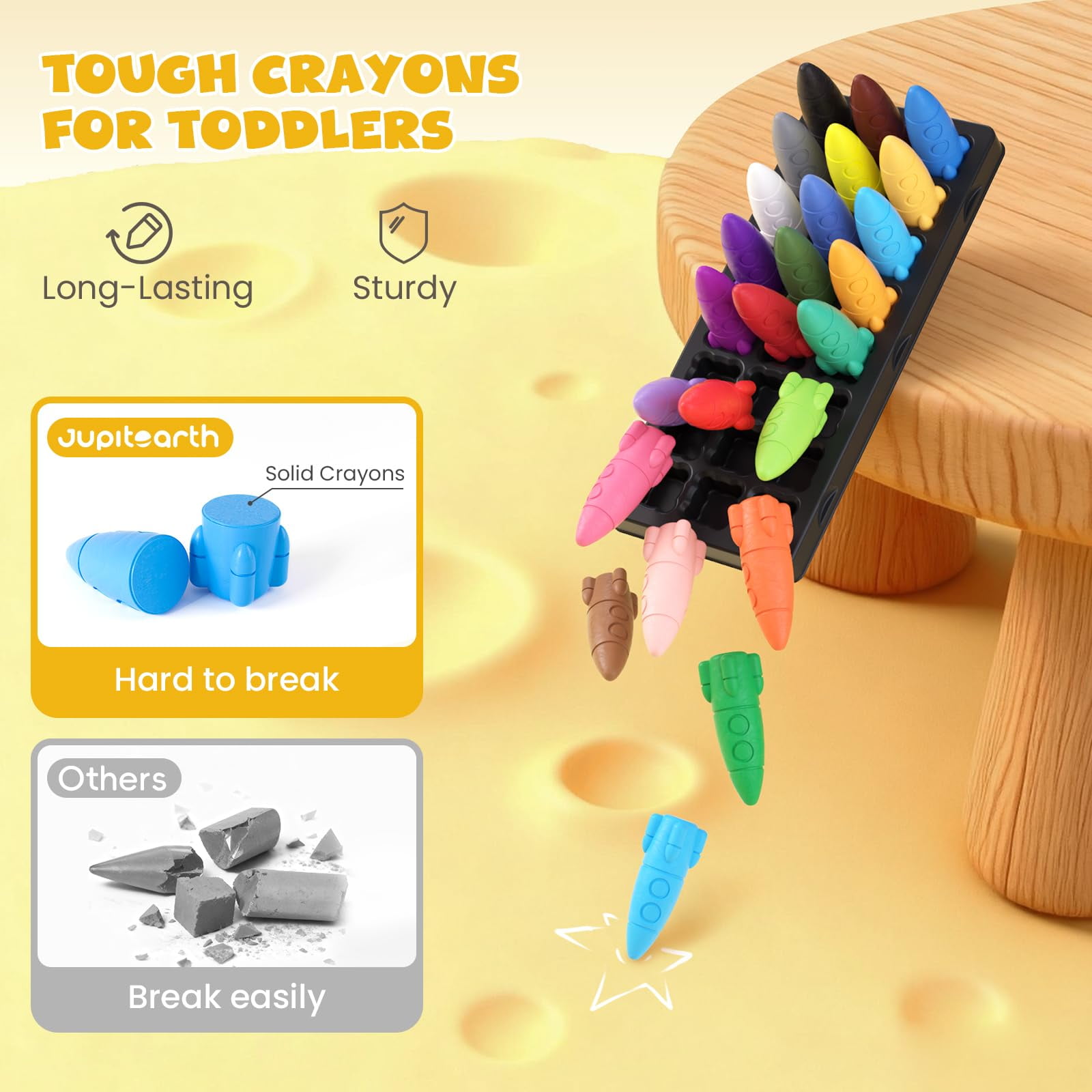 Jupitearth Washable Rocket Crayons for Toddlers, Non-Toxic Easy-to-Hold Art Supplies for Kids (Multicolor, 24 Ct) kl35i